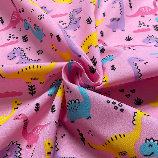 Colourful Dinosaurs Children's Poly cotton printed lightweight fabric M1644