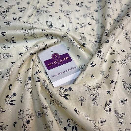 £5.99 Cream Bird Floral  100% Cotton Dress fabric M1400-49 Mtex
