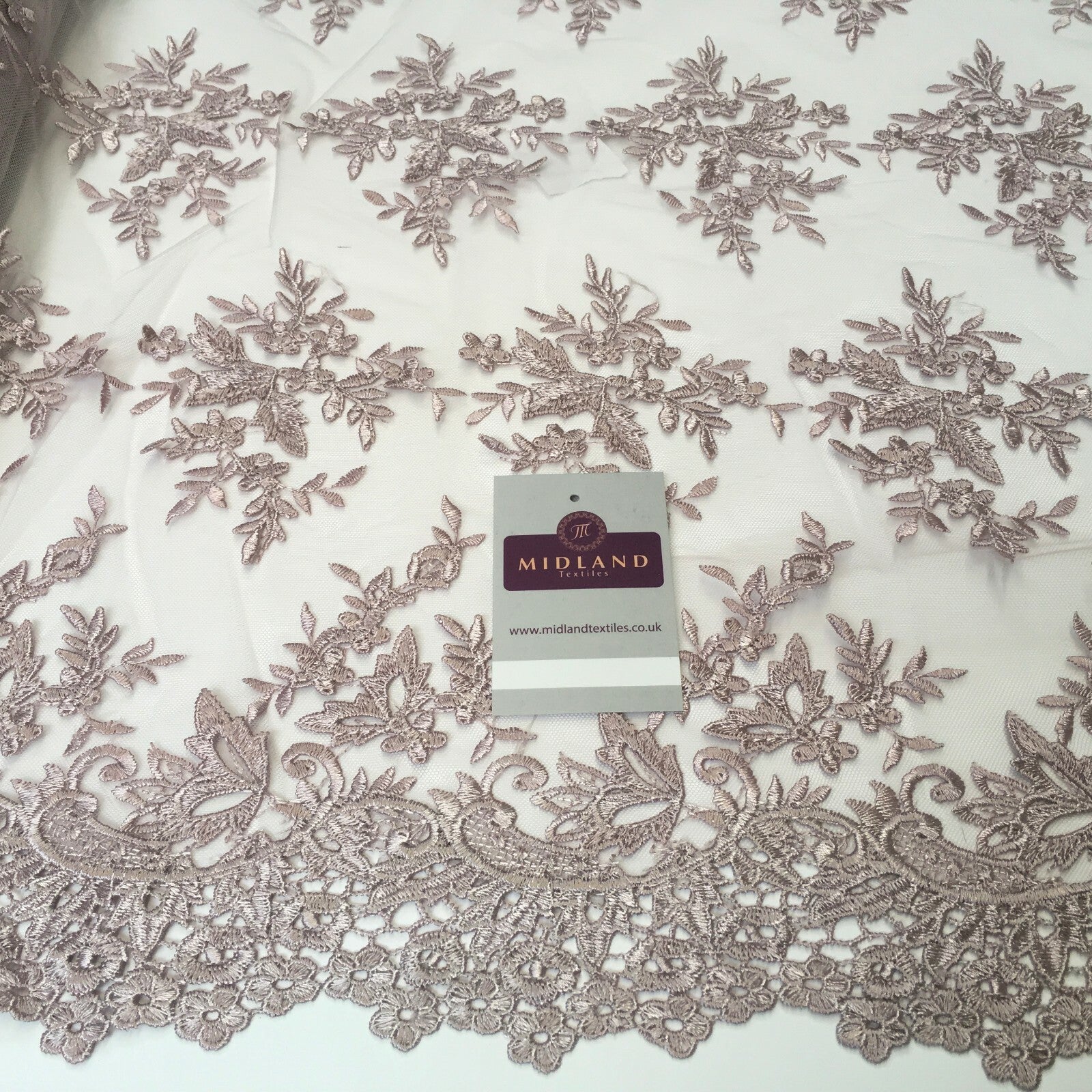 Bridal Floral Double Scalloped Edge Applique Dress Net Fabric 50' Wide M1135