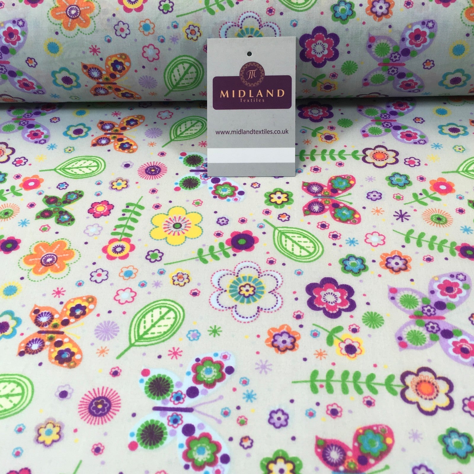 £2.75 Floral Butterfly polycotton printed Fabric 44' M738 Mtex