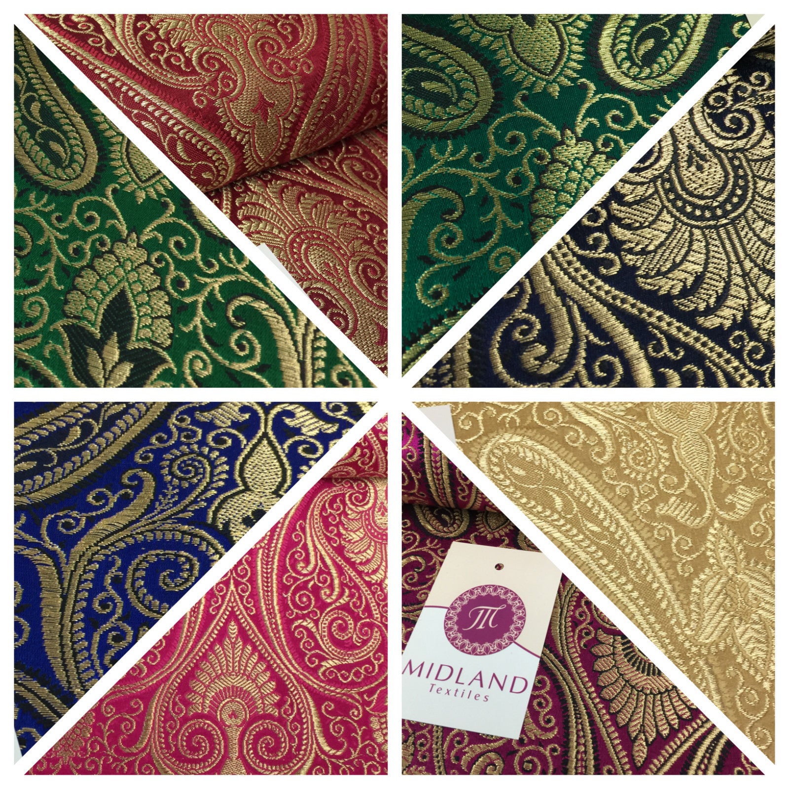 £14.99/m Luxury Gold Paisley Indian Banarsi Brocade Fabric M246 Metallic Bridal