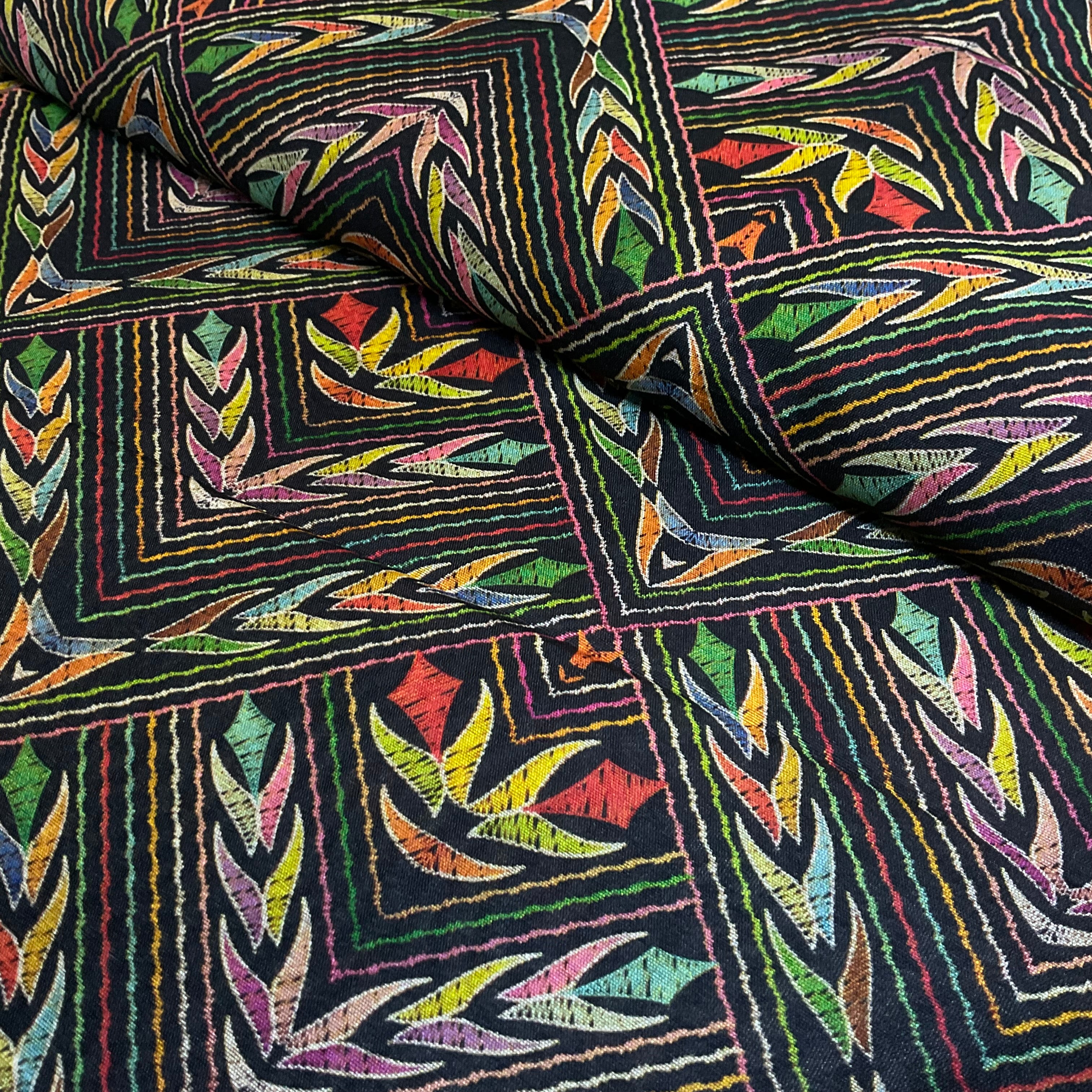 Black Geometric Tribal ethnic faux mango silk Dress fabric M2046-5