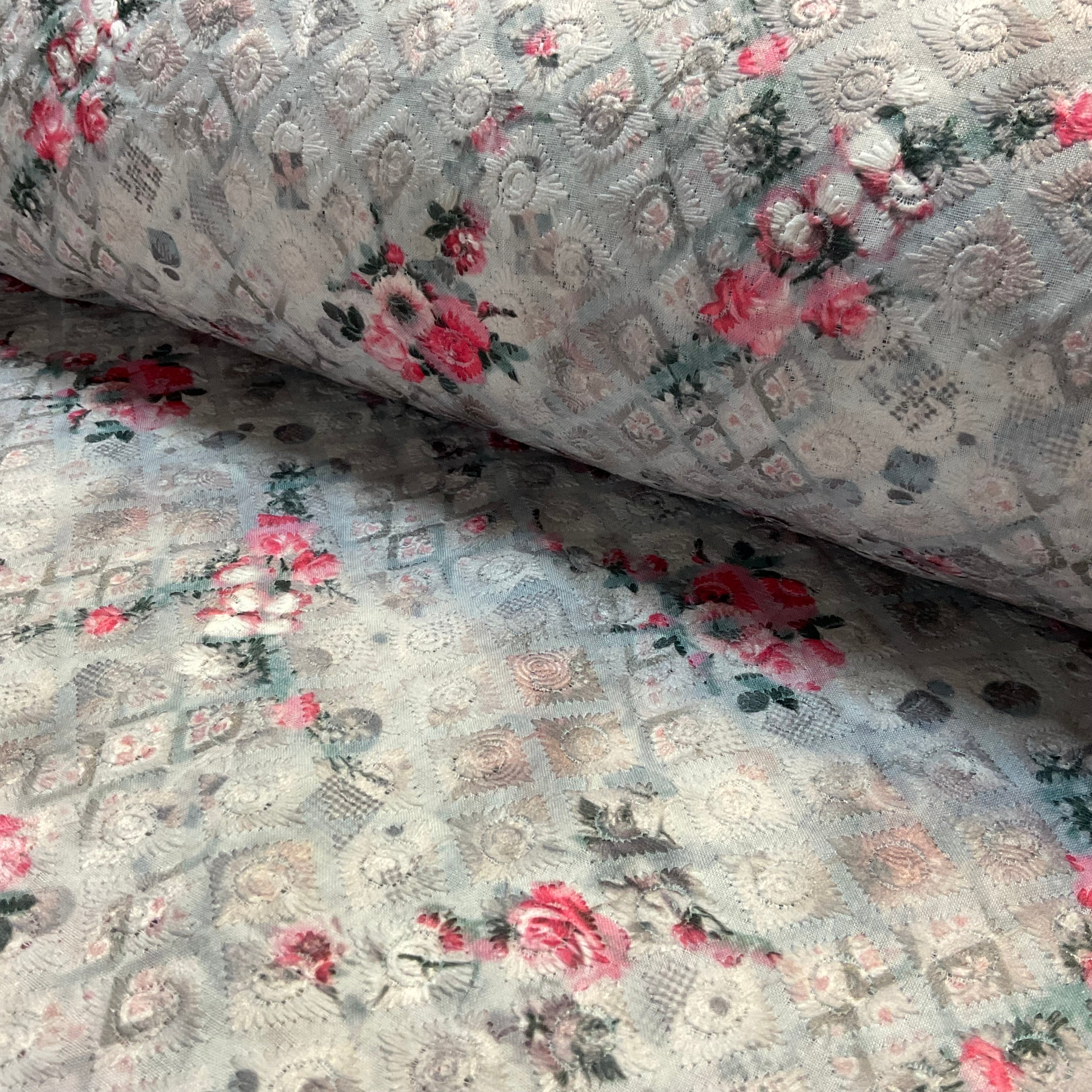 Floral Schiffili Voile printed dress fabric M2042