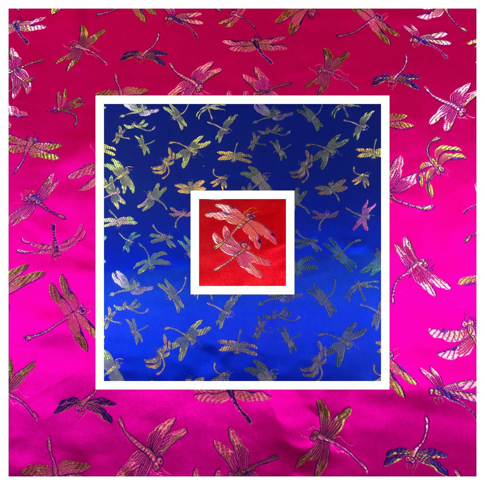 CHINESE ORIENTAL GOLD DRAGONFLY BROCADE SILKY SATIN DRESS FABRIC 44' M163