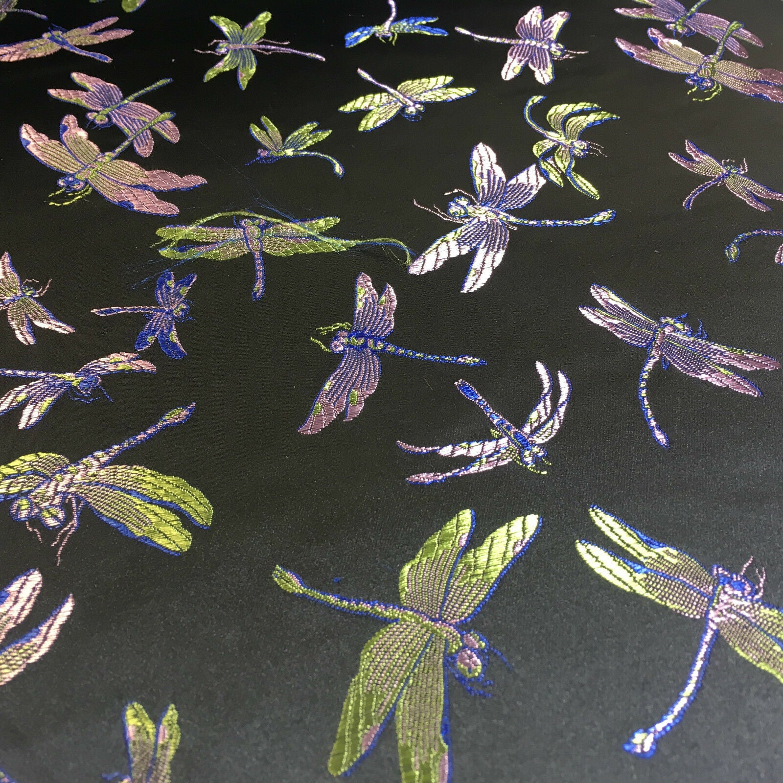 CHINESE ORIENTAL GOLD DRAGONFLY BROCADE SILKY SATIN DRESS FABRIC 44' M163