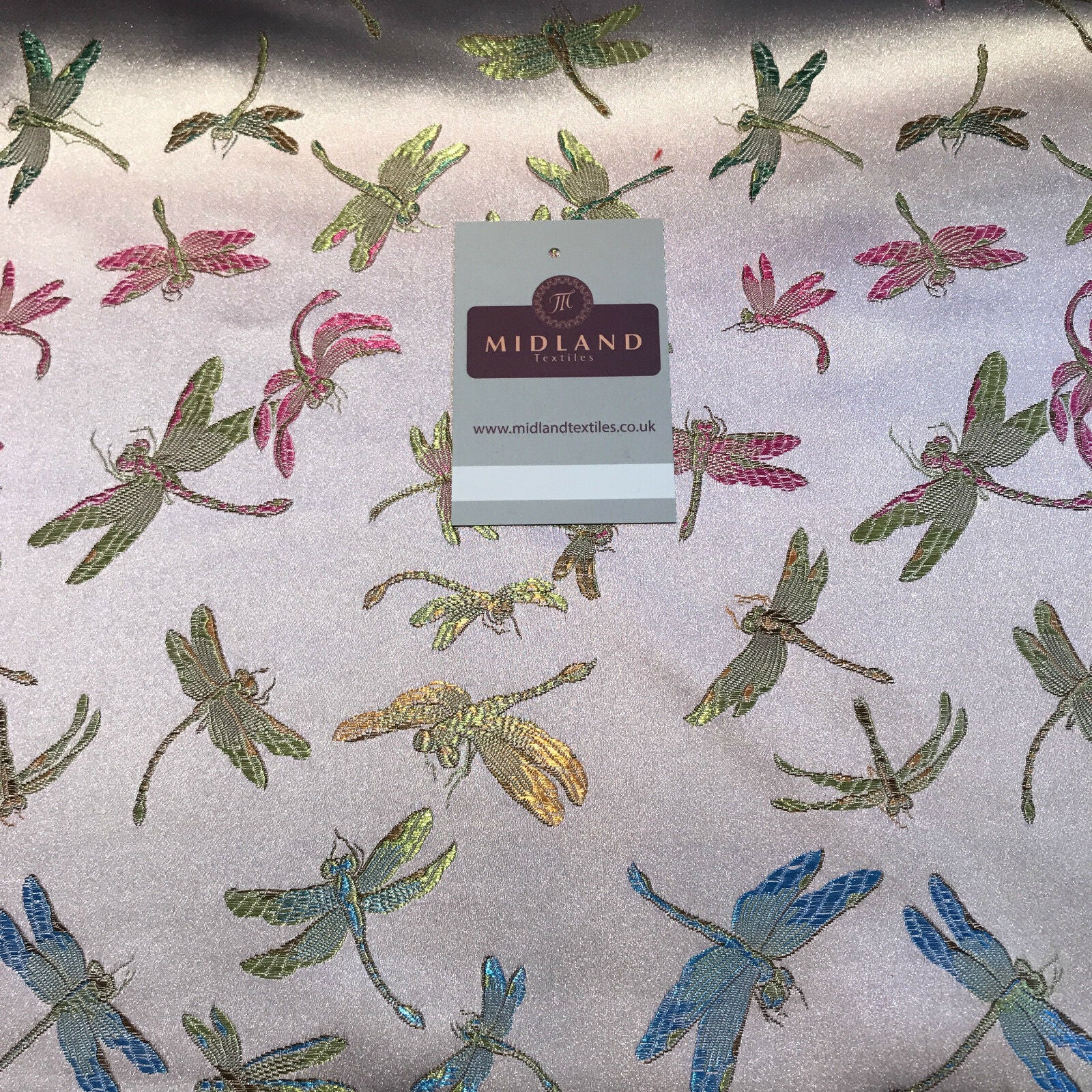 CHINESE ORIENTAL GOLD DRAGONFLY BROCADE SILKY SATIN DRESS FABRIC 44' M163