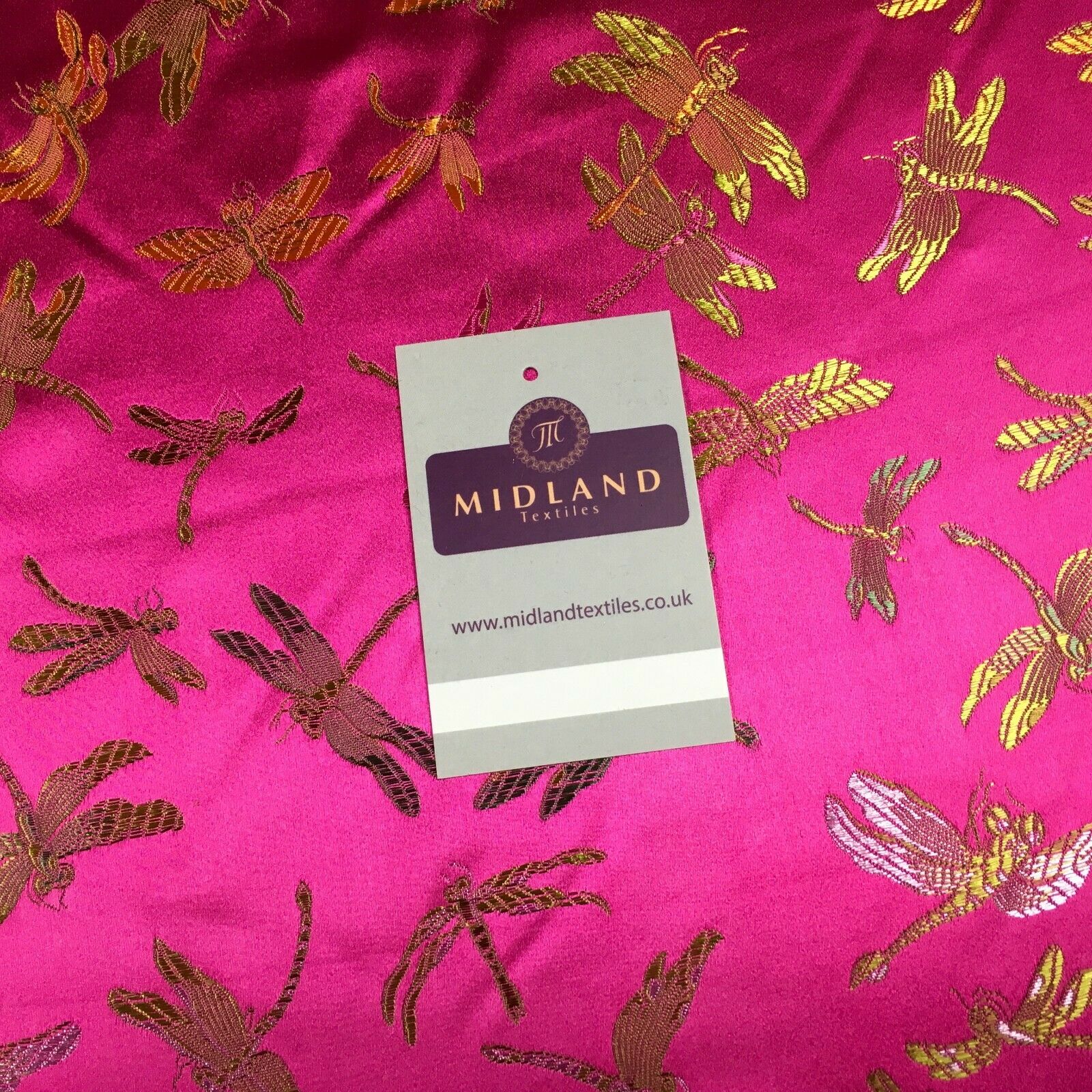 CHINESE ORIENTAL GOLD DRAGONFLY BROCADE SILKY SATIN DRESS FABRIC 44' M163