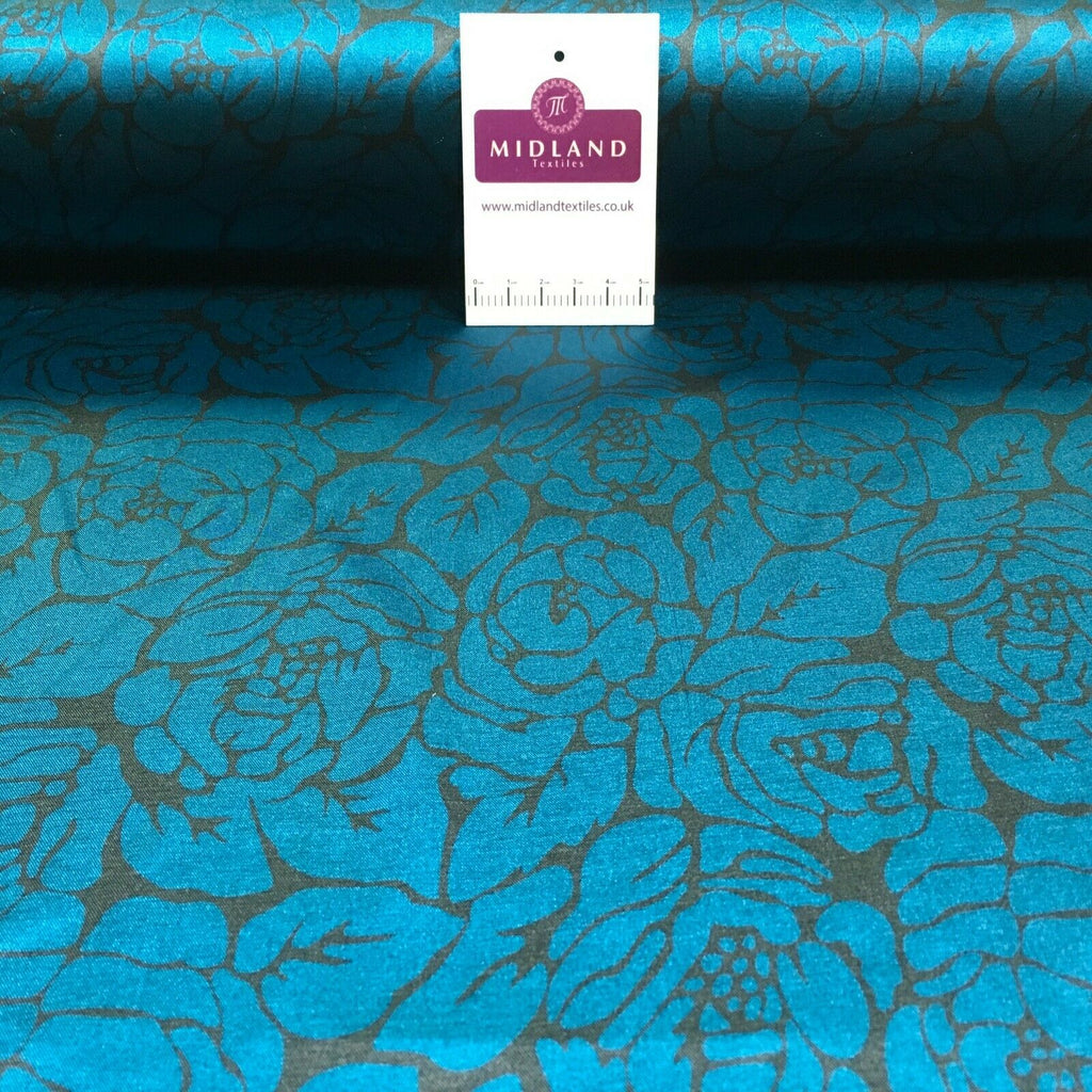 Teal floral Silky Satin dress Fabric M1400-6 Mtex