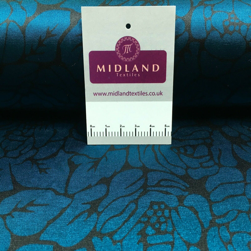 Teal floral Silky Satin dress Fabric M1400-6 Mtex