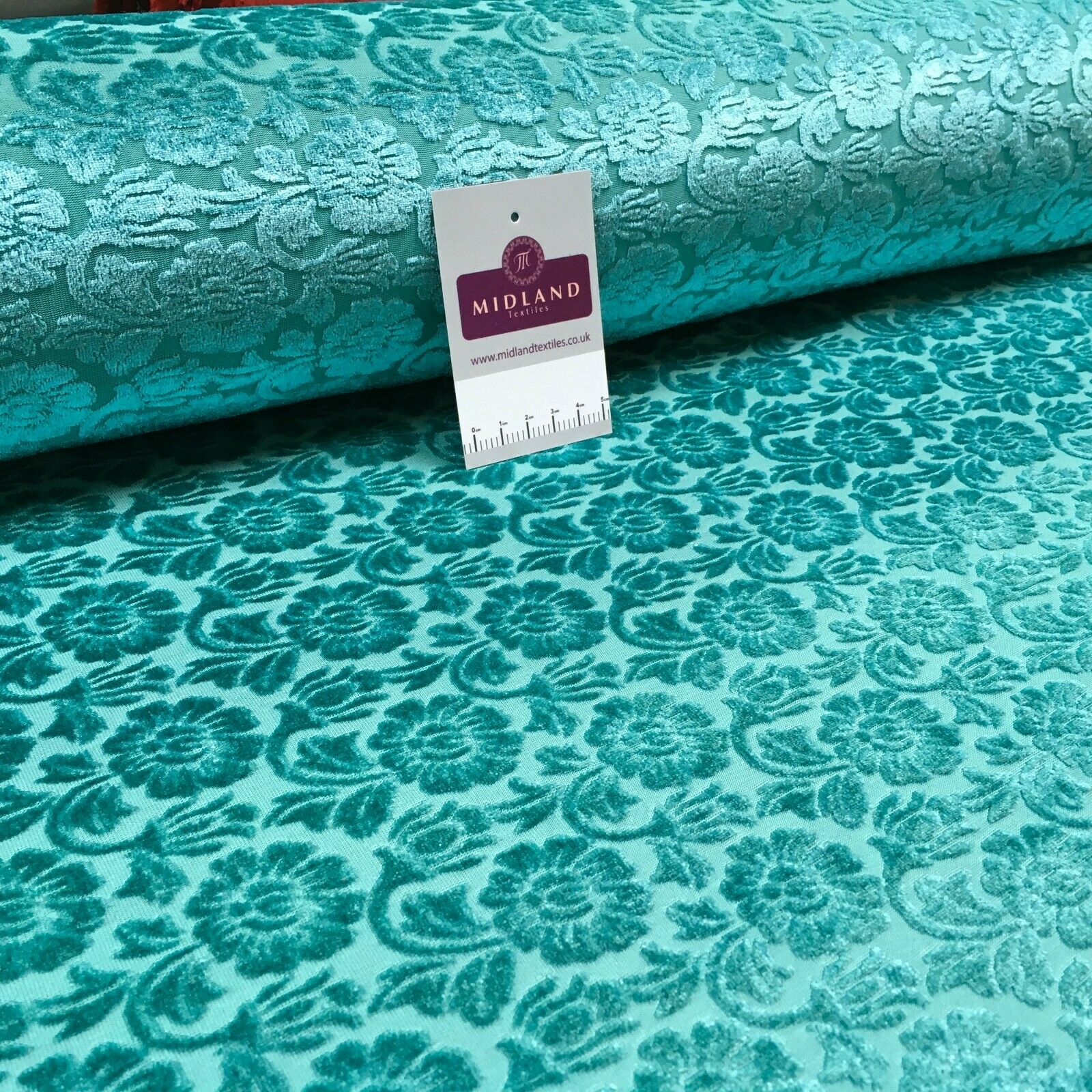 Aqua Green floral velvet devore Fabric M1400-7 Mtex