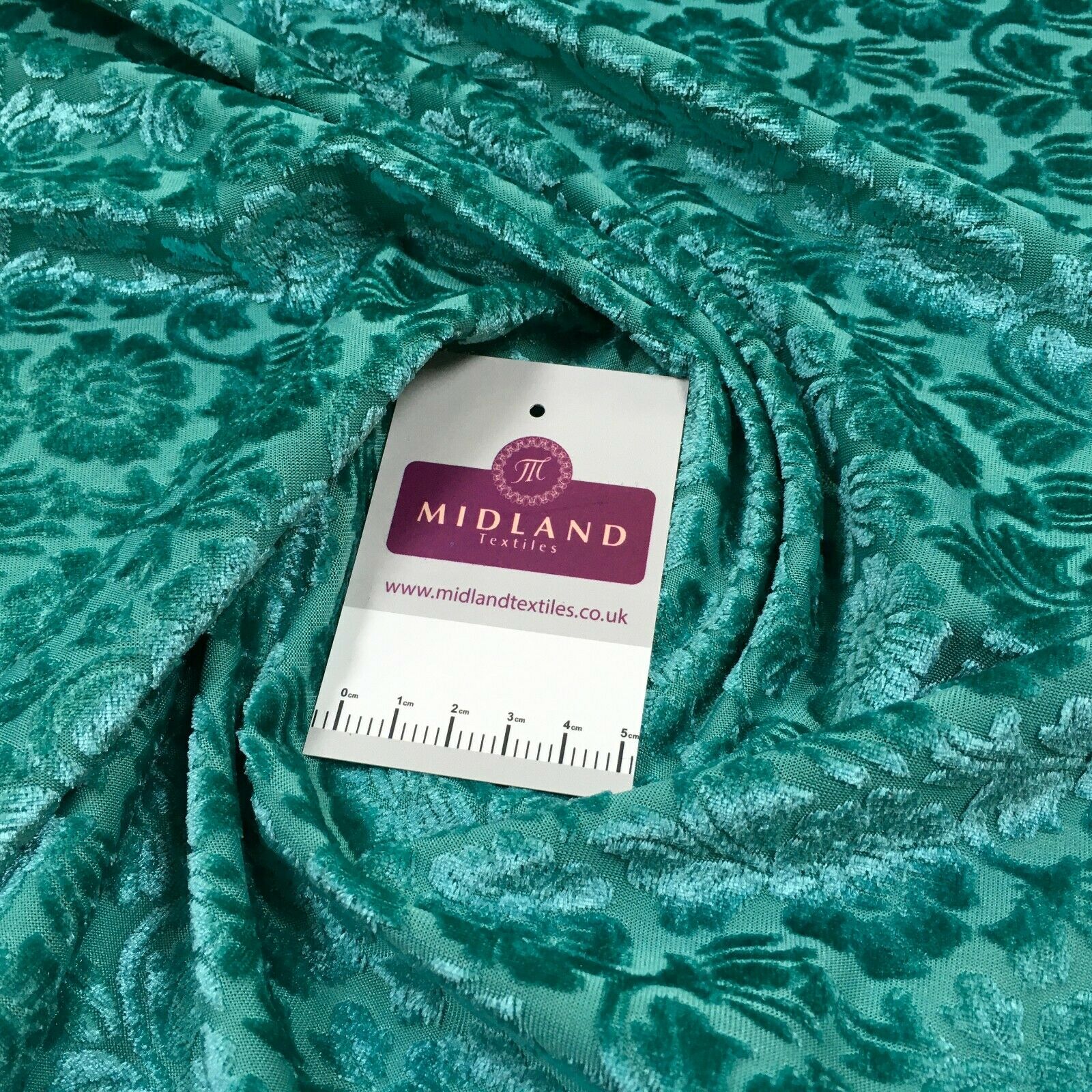 Aqua Green floral velvet devore Fabric M1400-7 Mtex