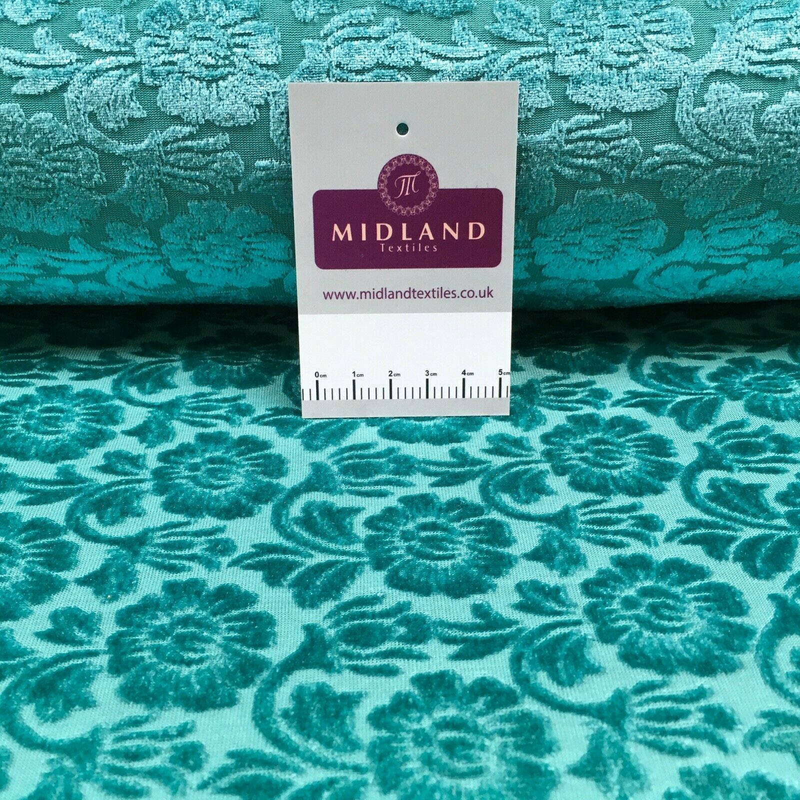 Aqua Green floral velvet devore Fabric M1400-7 Mtex