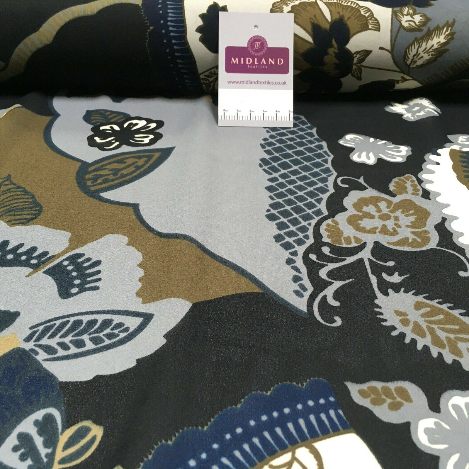 Black abstract print georgette floral dress fabric M1404-2 Mtex