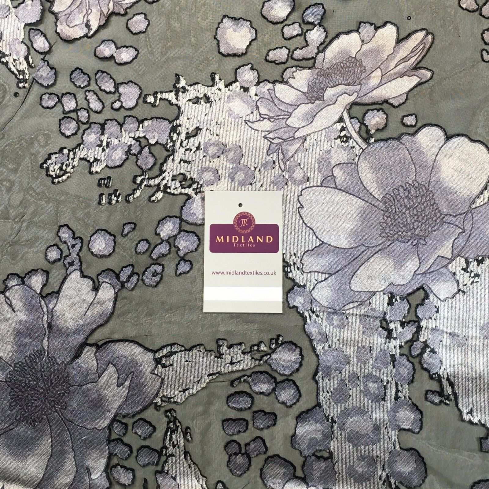 Black and Silver floral Burnout chiffon dress fabric 58' wide M145-66 Mtex