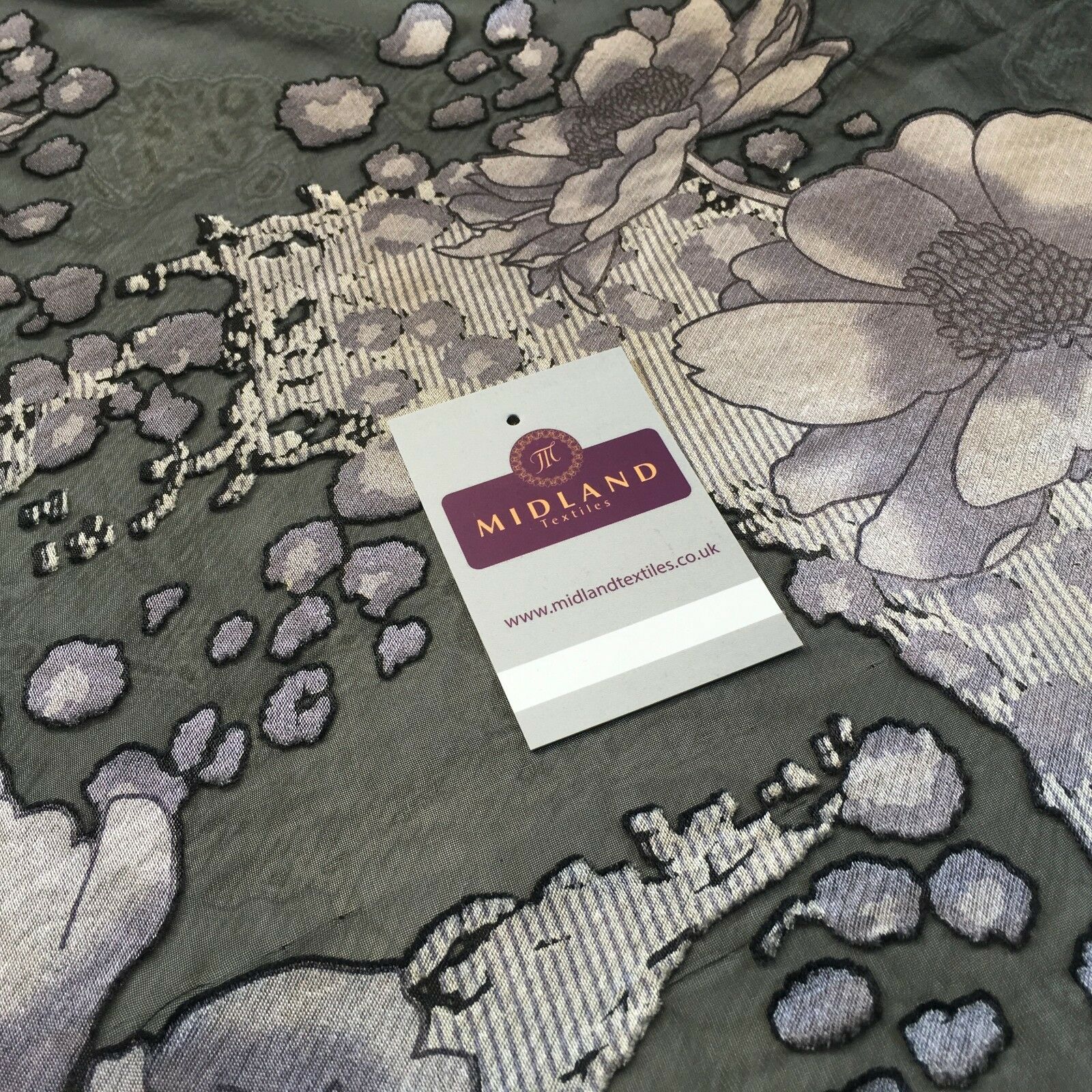 Black and Silver floral Burnout chiffon dress fabric 58' wide M145-66 Mtex