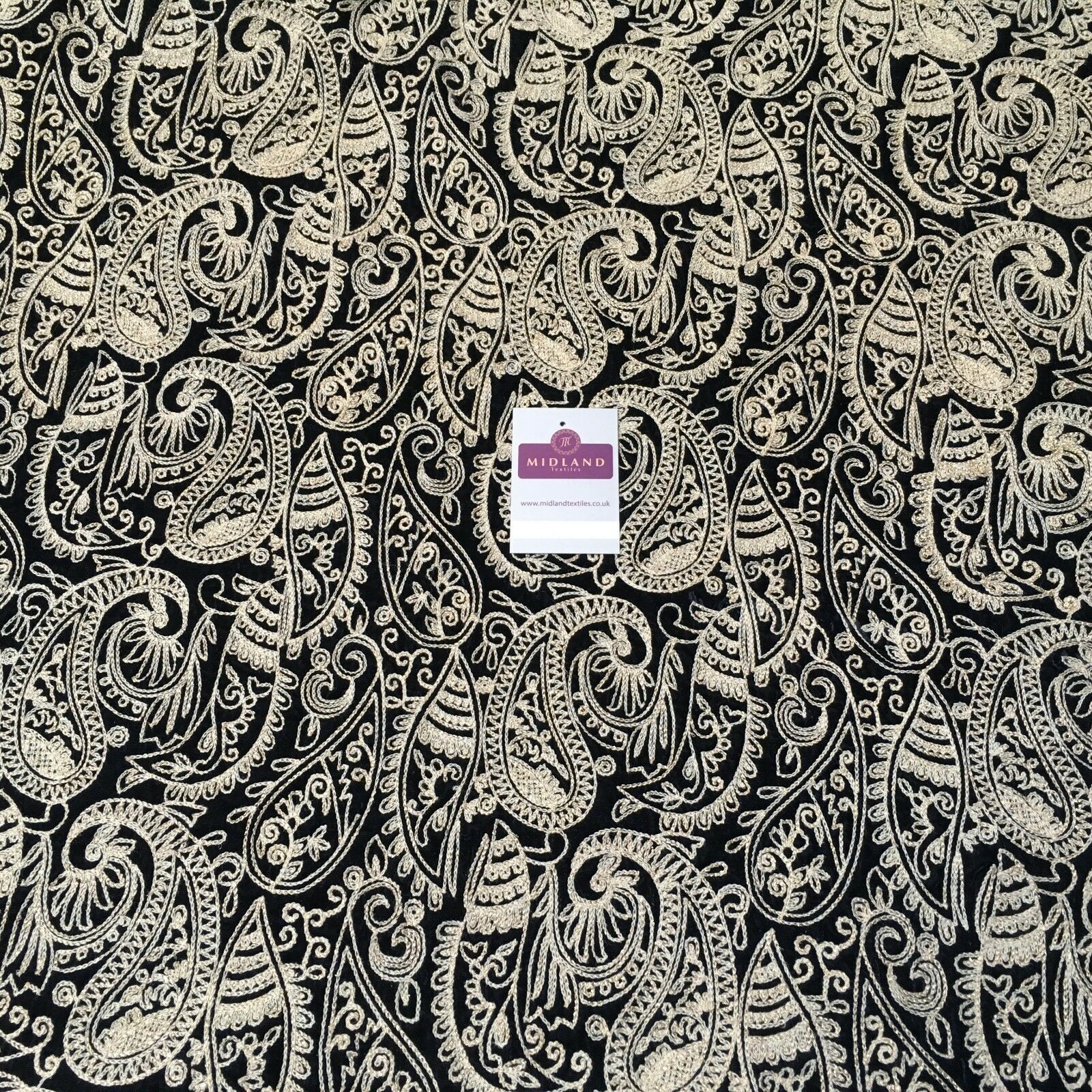 metallic thread Paisley Embroidered Micro Velvet Dress Fabric 40' M1038 Mtex