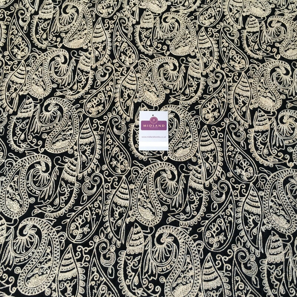 metallic thread Paisley Embroidered Micro Velvet Dress Fabric 40