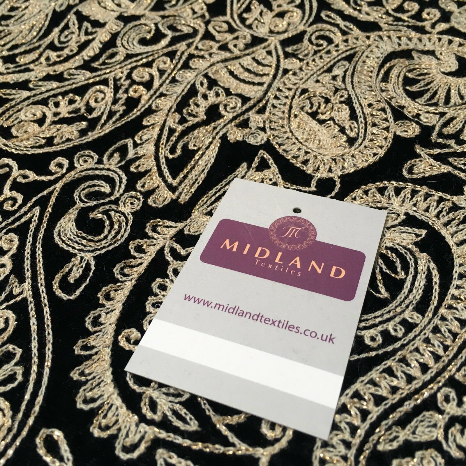 metallic thread Paisley Embroidered Micro Velvet Dress Fabric 40' M1038 Mtex