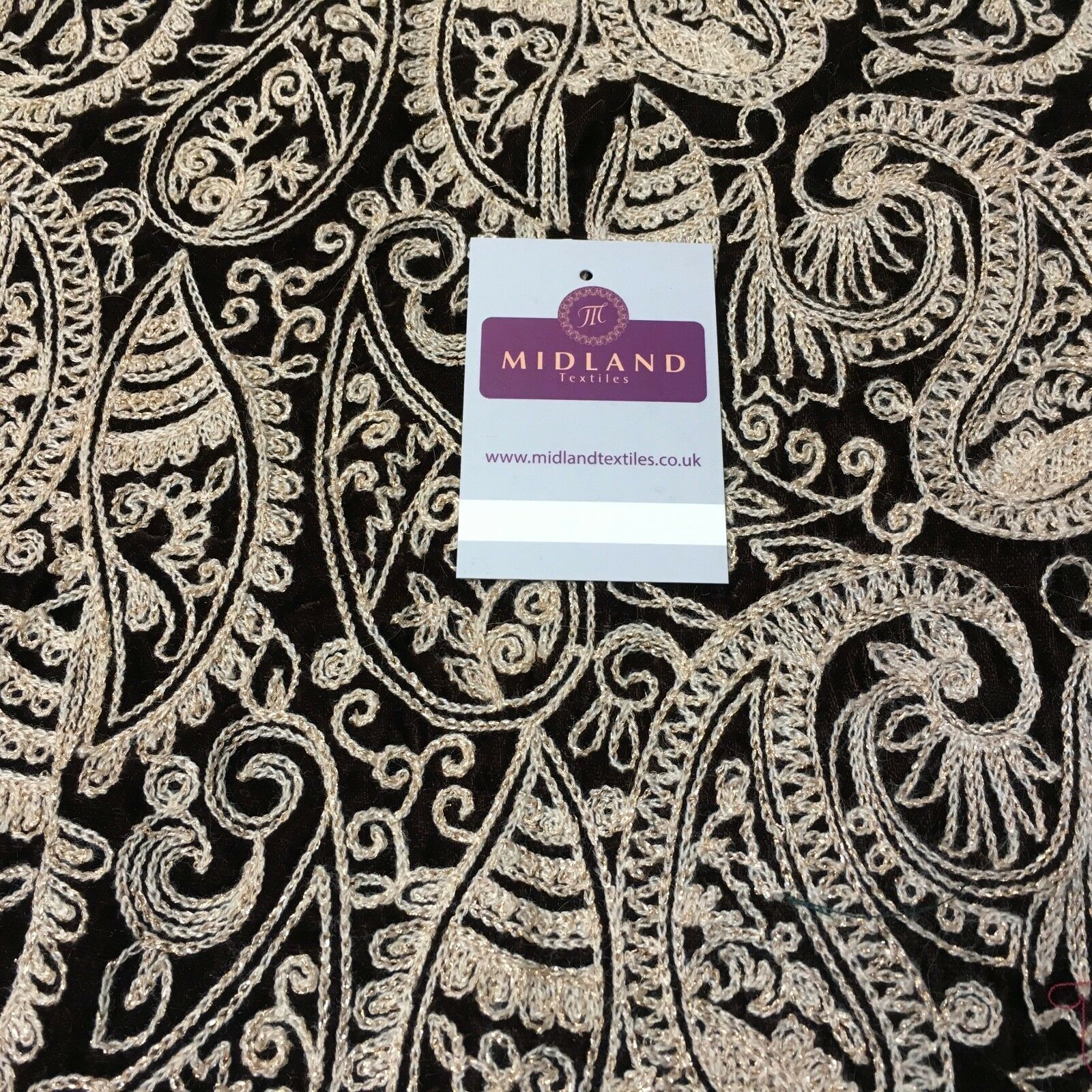 metallic thread Paisley Embroidered Micro Velvet Dress Fabric 40' M1038 Mtex