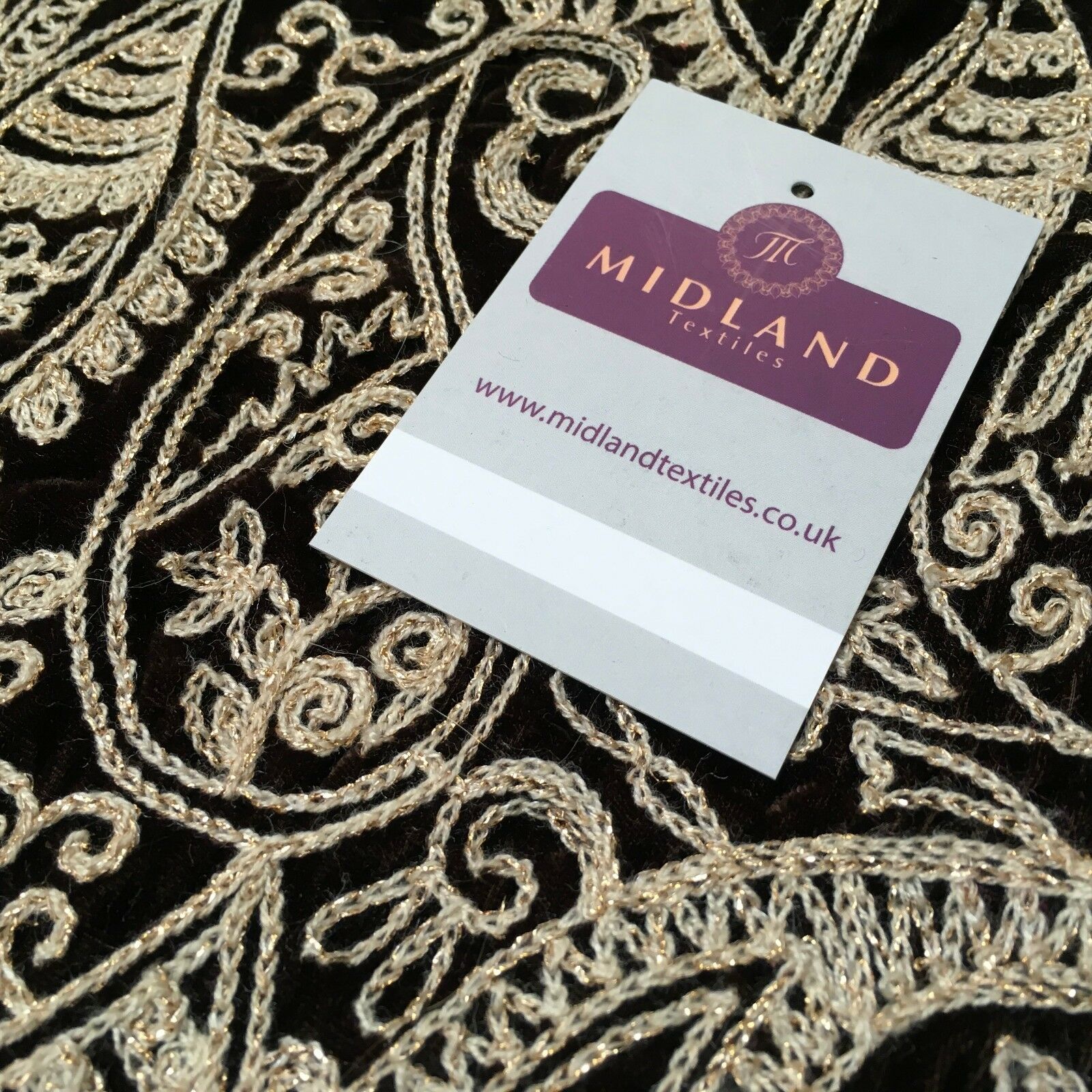 metallic thread Paisley Embroidered Micro Velvet Dress Fabric 40' M1038 Mtex