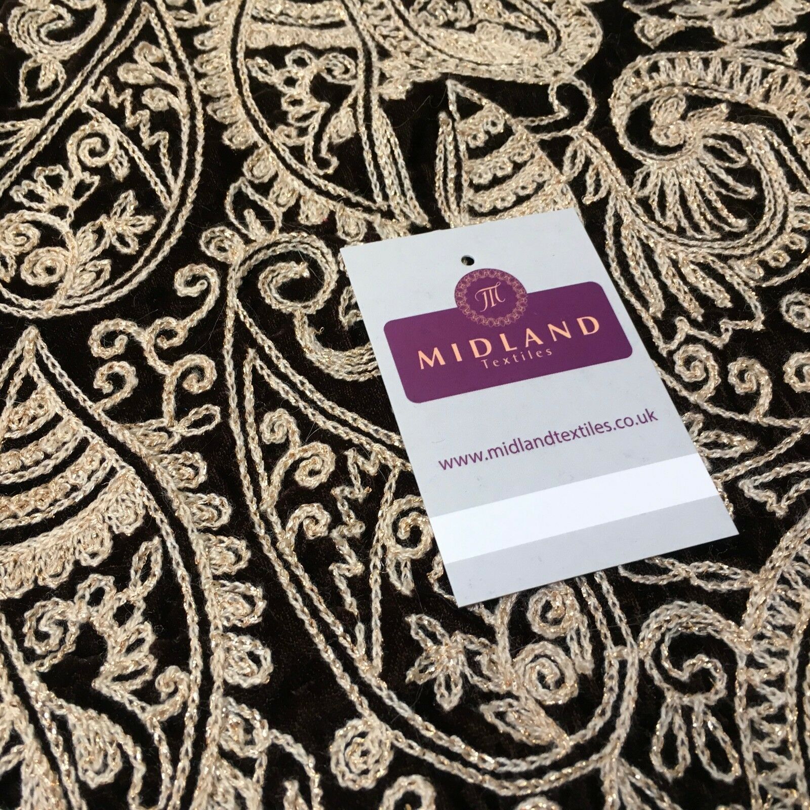 metallic thread Paisley Embroidered Micro Velvet Dress Fabric 40' M1038 Mtex