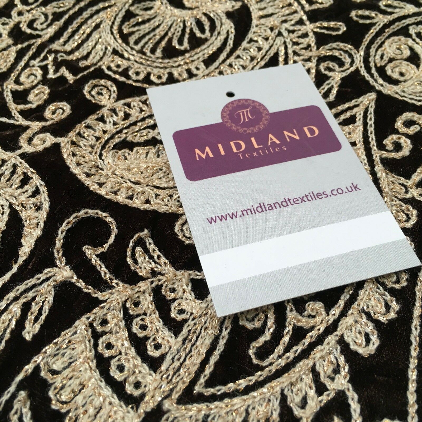 metallic thread Paisley Embroidered Micro Velvet Dress Fabric 40' M1038 Mtex