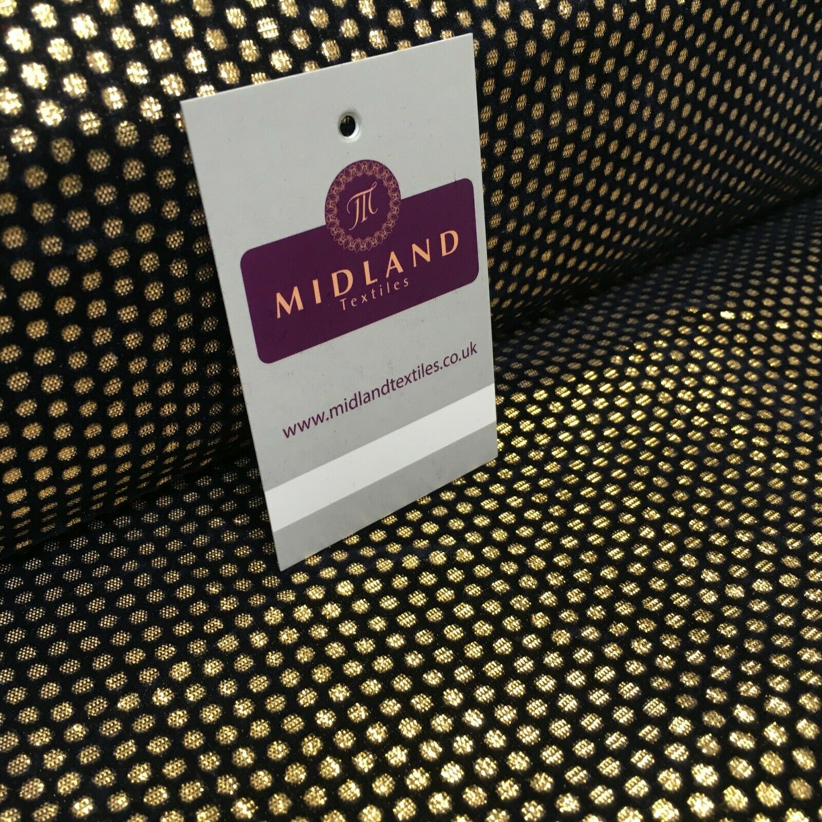 Geometric Gold Spot Dot Flocked Lame Fabric 114 cm Wide MA1177 Mtex