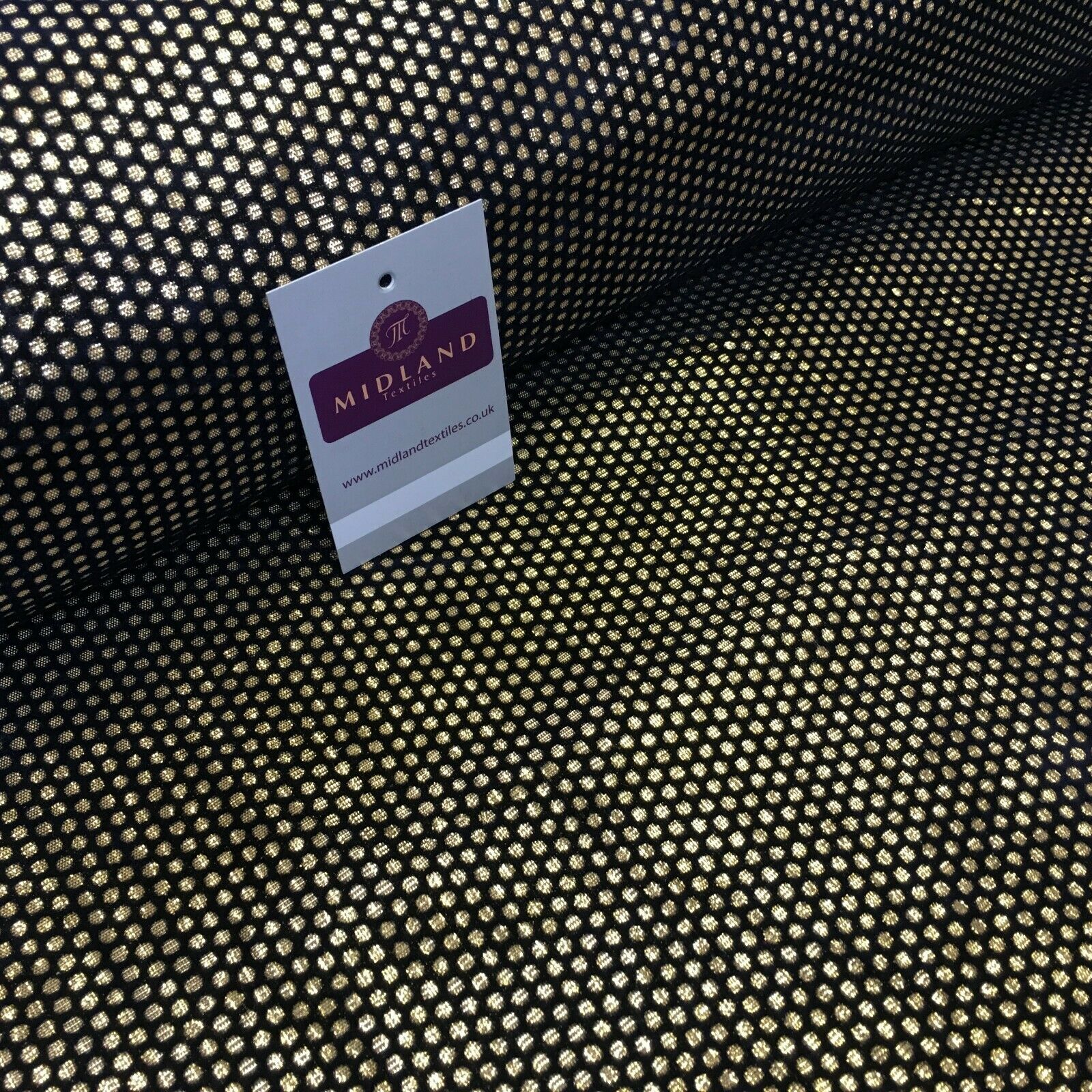 Geometric Gold Spot Dot Flocked Lame Fabric 114 cm Wide MA1177 Mtex