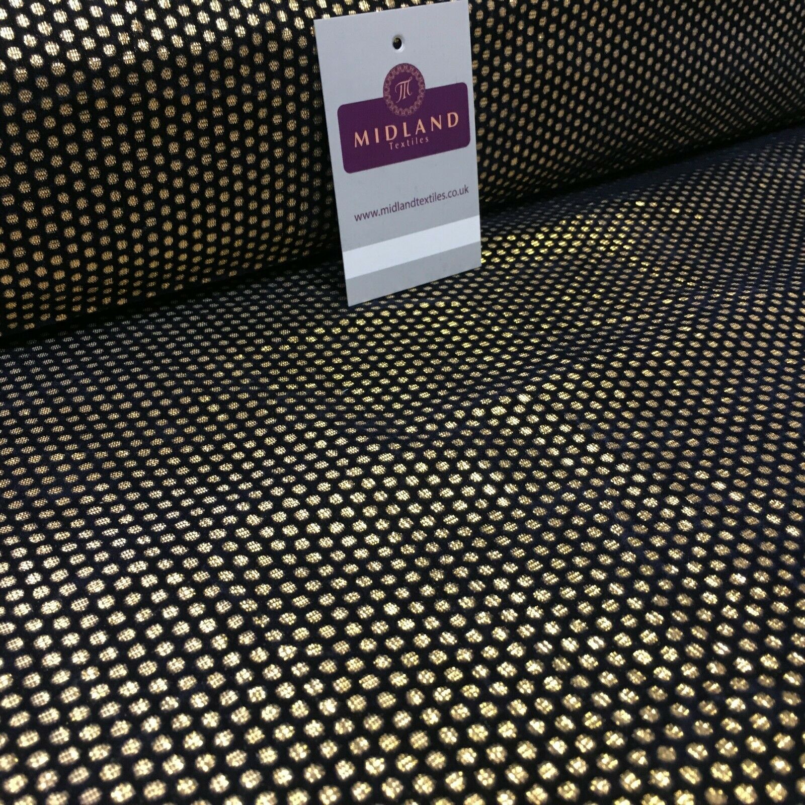 Geometric Gold Spot Dot Flocked Lame Fabric 114 cm Wide MA1177 Mtex