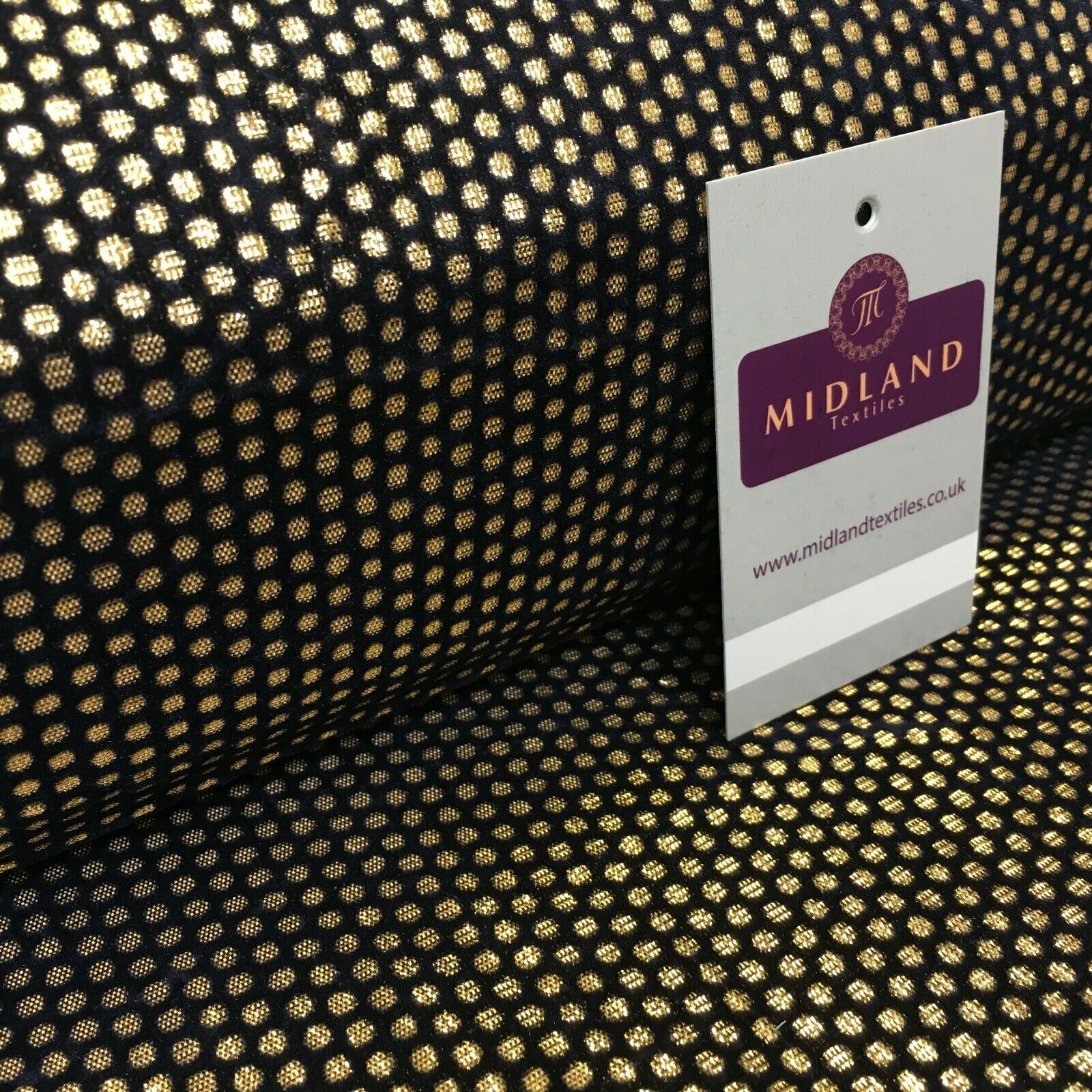 Geometric Gold Spot Dot Flocked Lame Fabric 114 cm Wide MA1177 Mtex