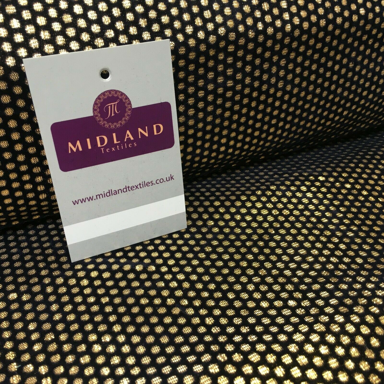 Geometric Gold Spot Dot Flocked Lame Fabric 114 cm Wide MA1177 Mtex