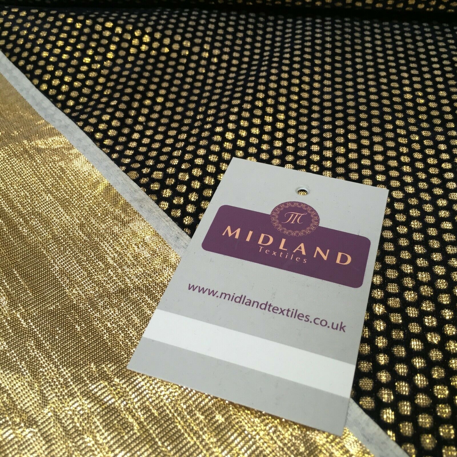 Geometric Gold Spot Dot Flocked Lame Fabric 114 cm Wide MA1177 Mtex