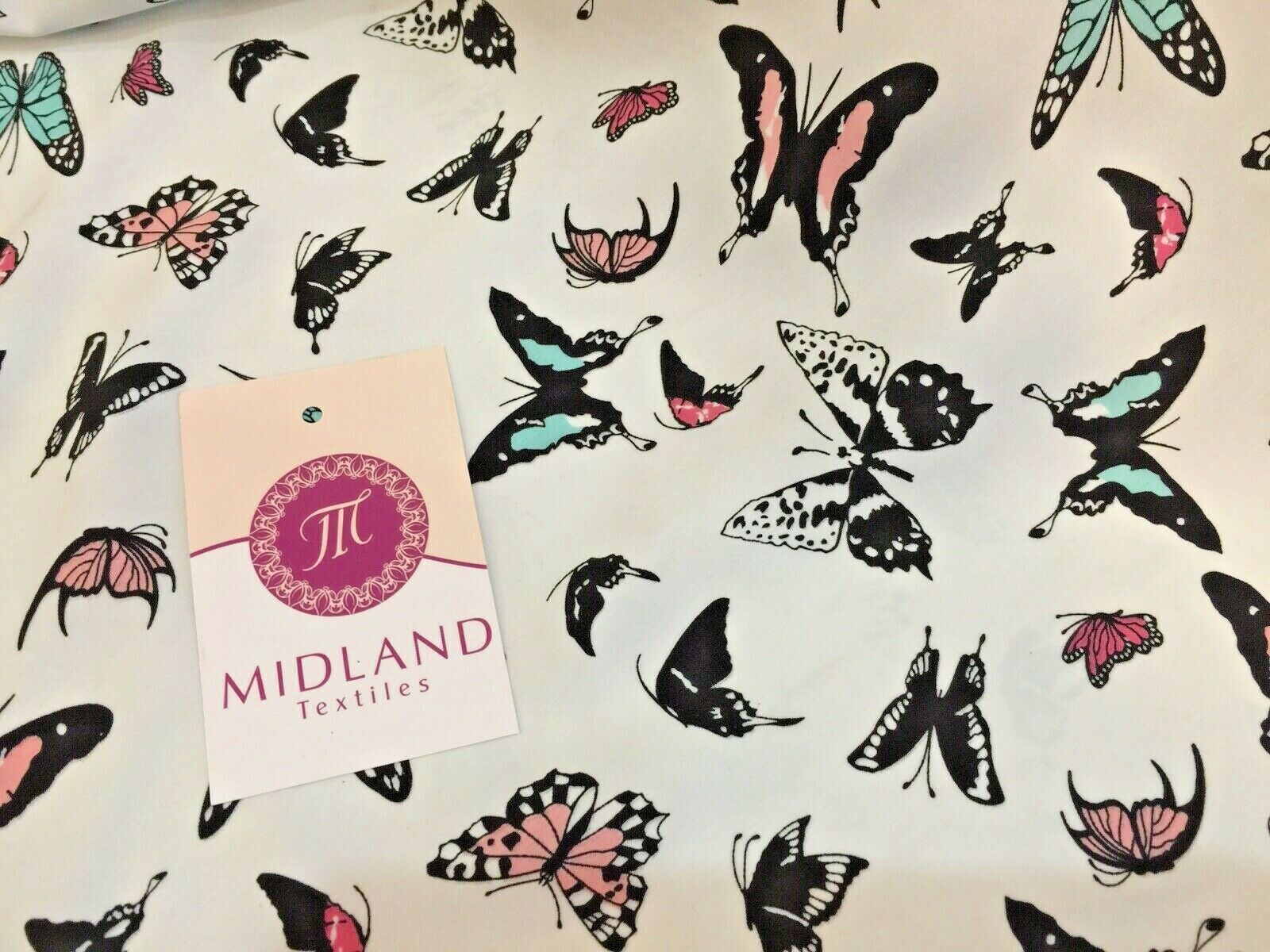 Mint Green Butterfly print peach crepe fabric 45'  M145-1 Mtex