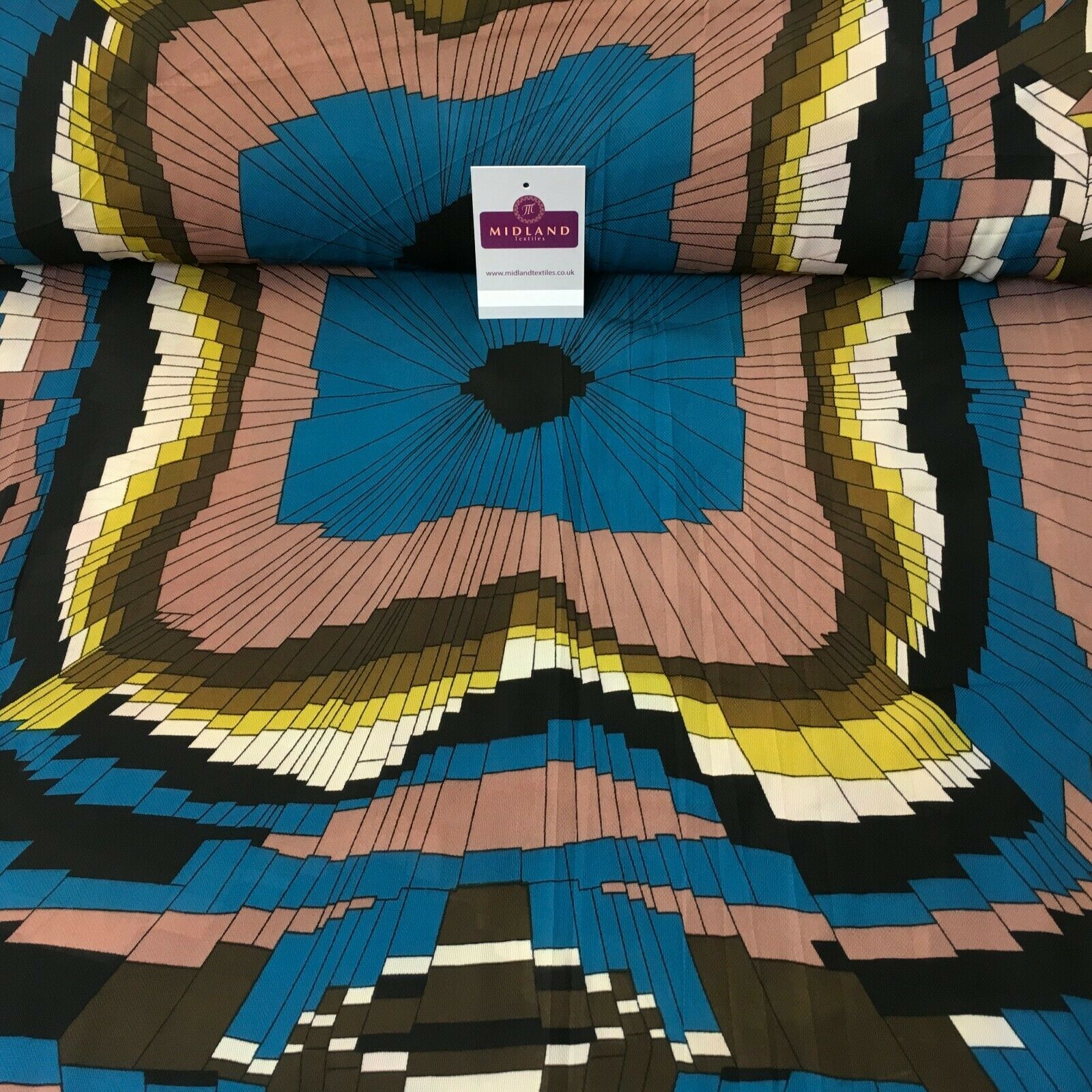 Teal & Taupe Geometric soft Georgette twist voile Dress Fabric 147 Cm MK1185-12