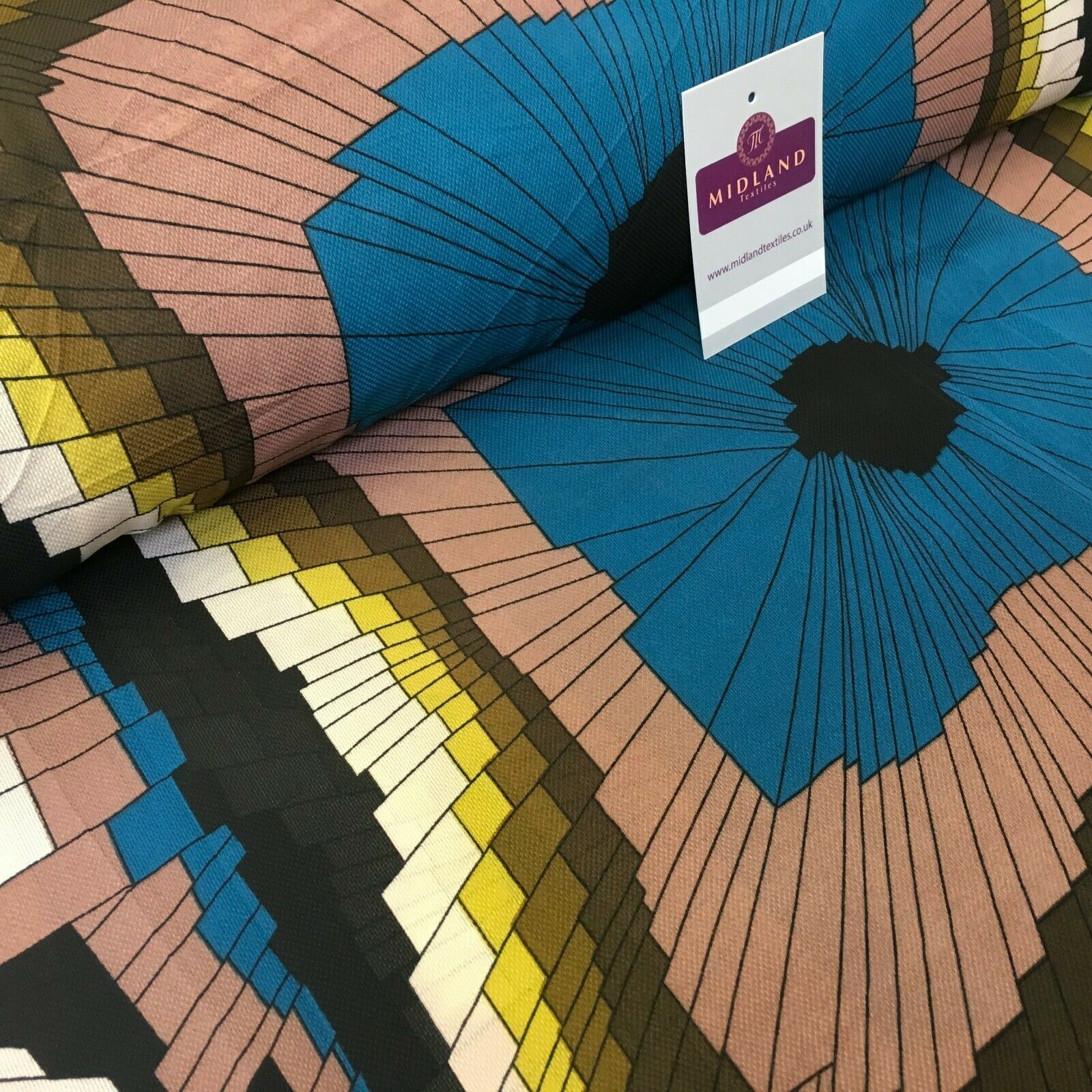 Teal & Taupe Geometric soft Georgette twist voile Dress Fabric 147 Cm MK1185-12