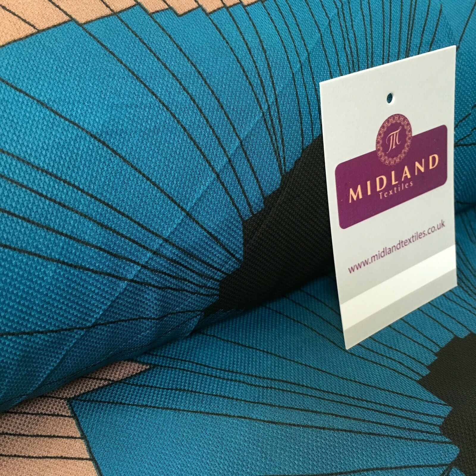 Teal & Taupe Geometric soft Georgette twist voile Dress Fabric 147 Cm MK1185-12