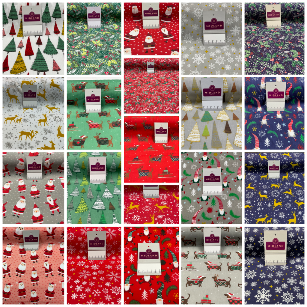 Assorted Christmas xmas Printed crafting  Santa Holly Reindeers fabric M1682