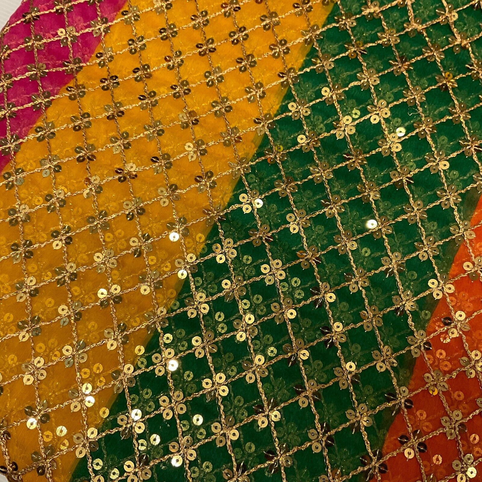 Indian Multicoloured Gold Embroidered Chiffon Skirt Fabric 100cm M1697 Mtex