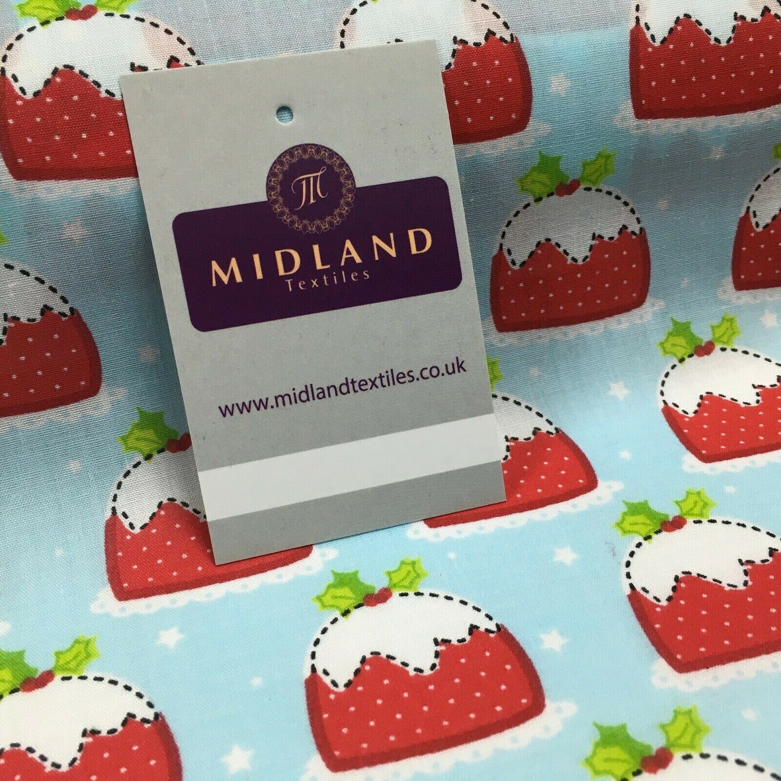 Blue christmas pudding xmas printed polycotton fabric 110 cm md1285 mtex