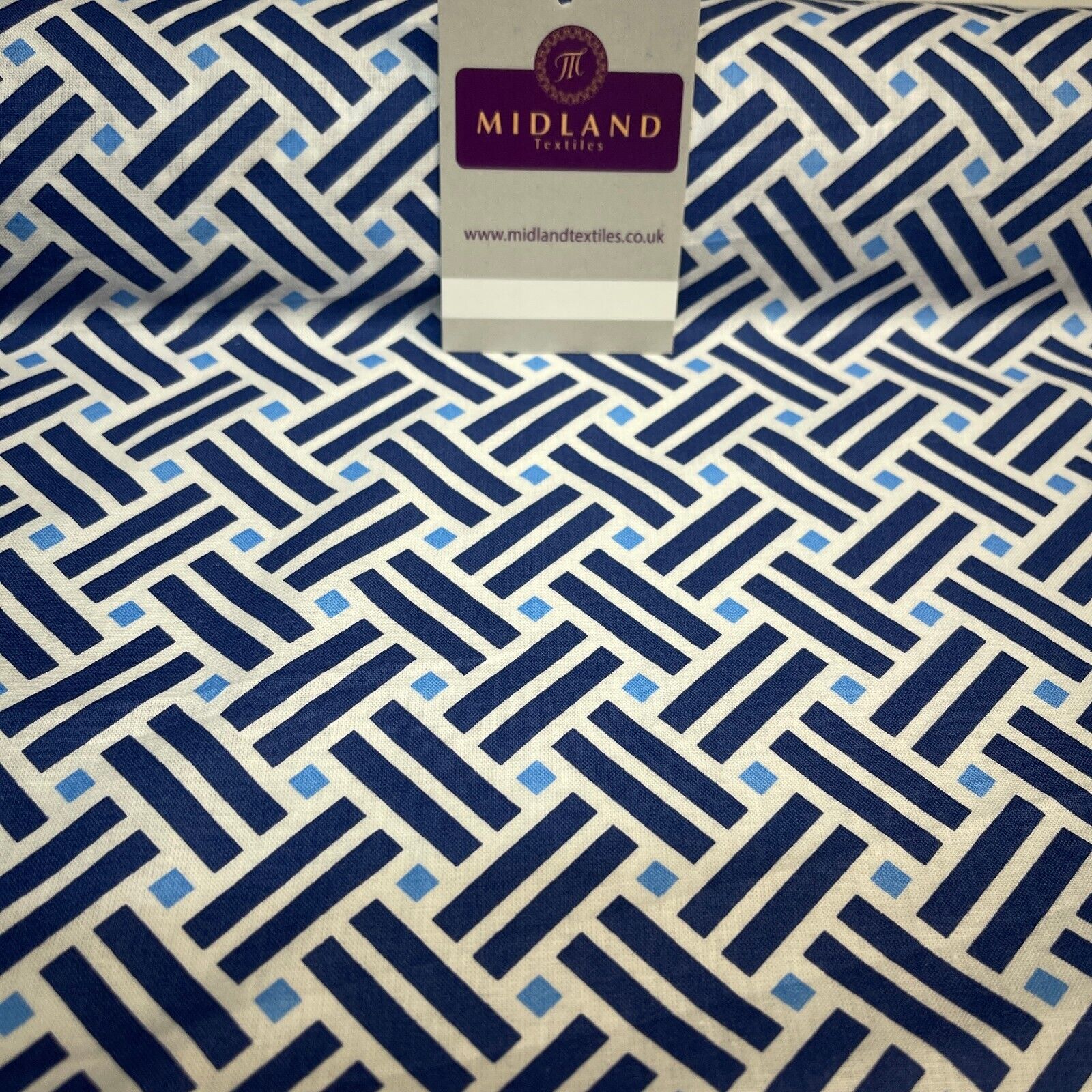 White Blue Geometric 100% Cotton Dress fabric M1400-48 Mtex