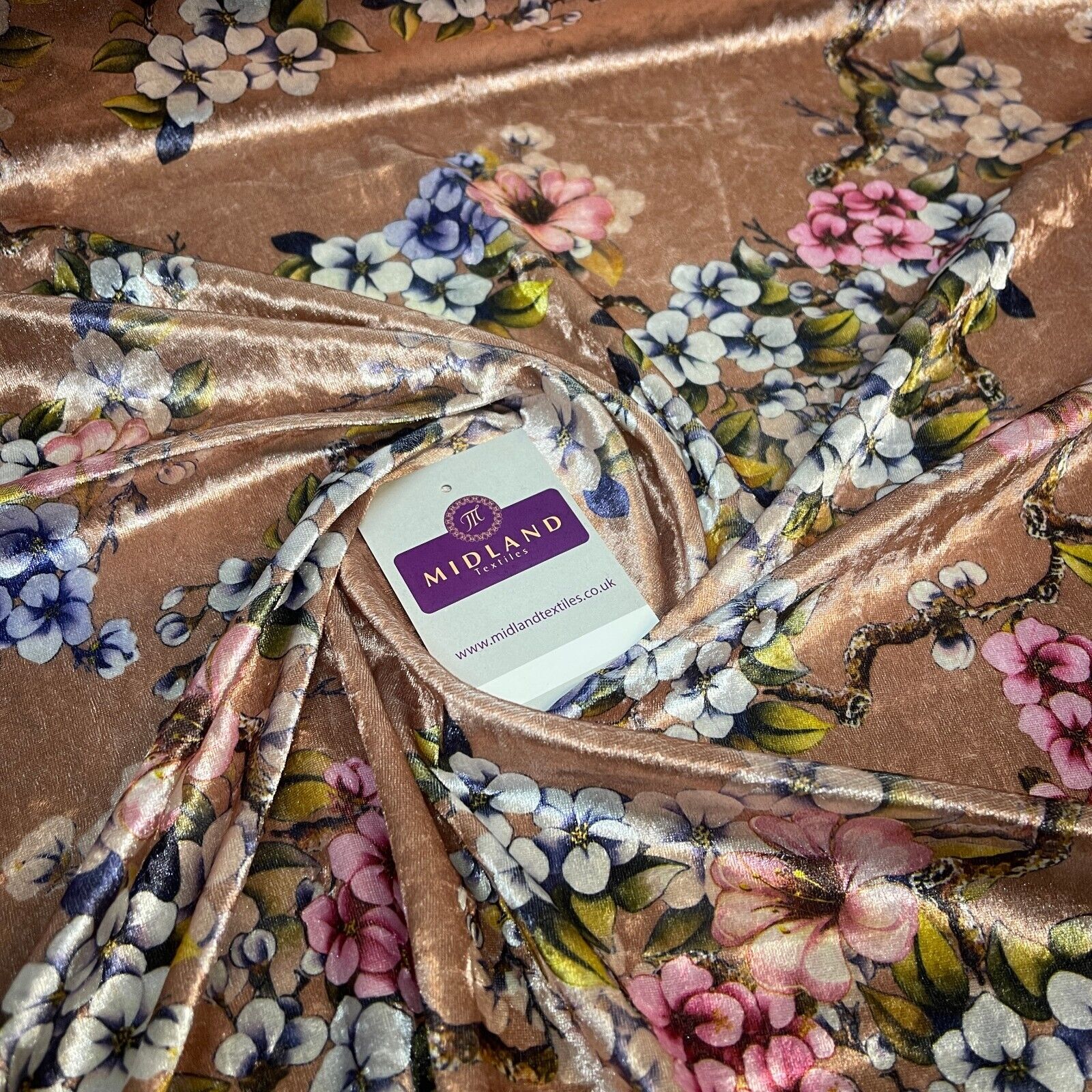 Mink floral Printed Crushed velvet Dress fabric M1400-45 Mtex