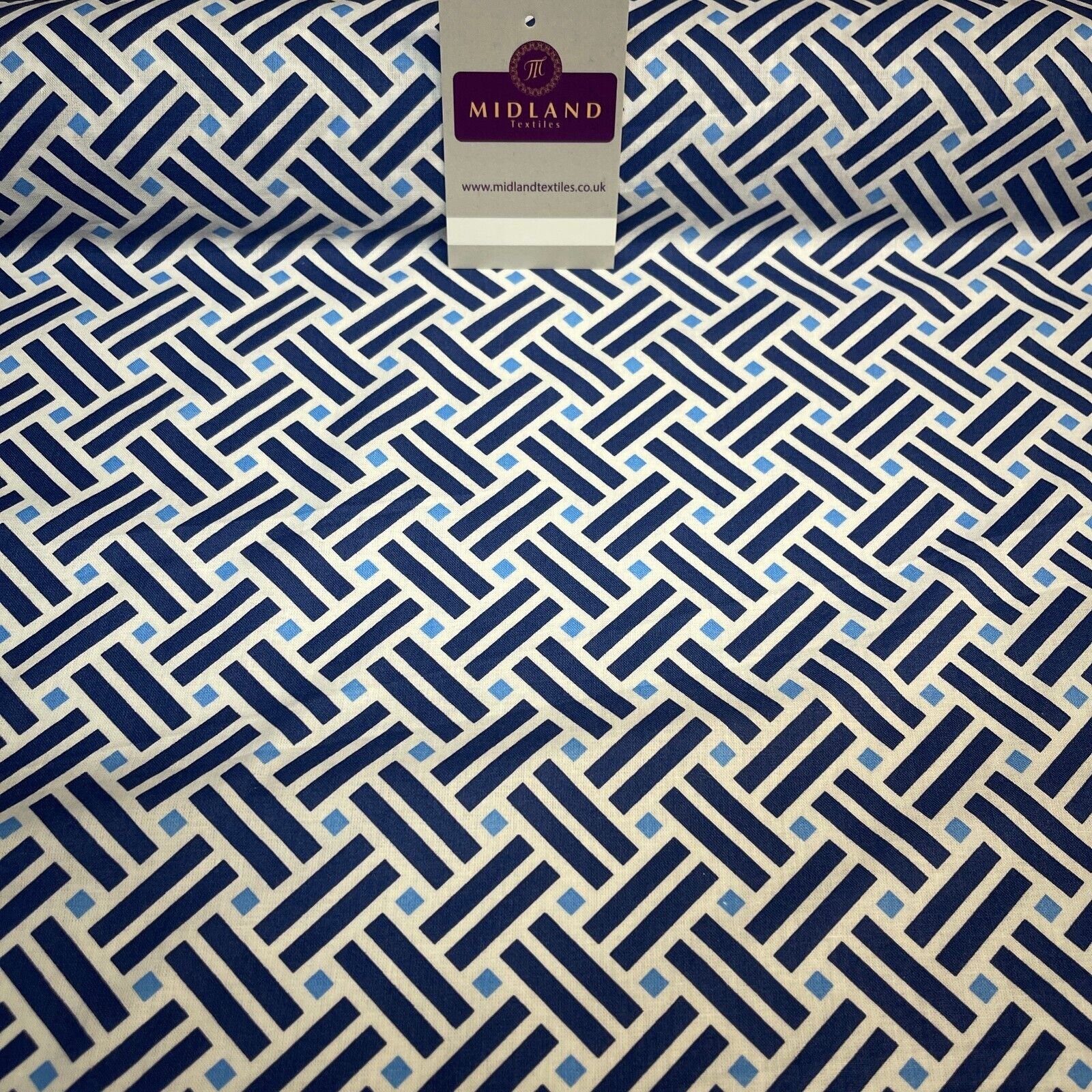 White Blue Geometric 100% Cotton Dress fabric M1400-48 Mtex