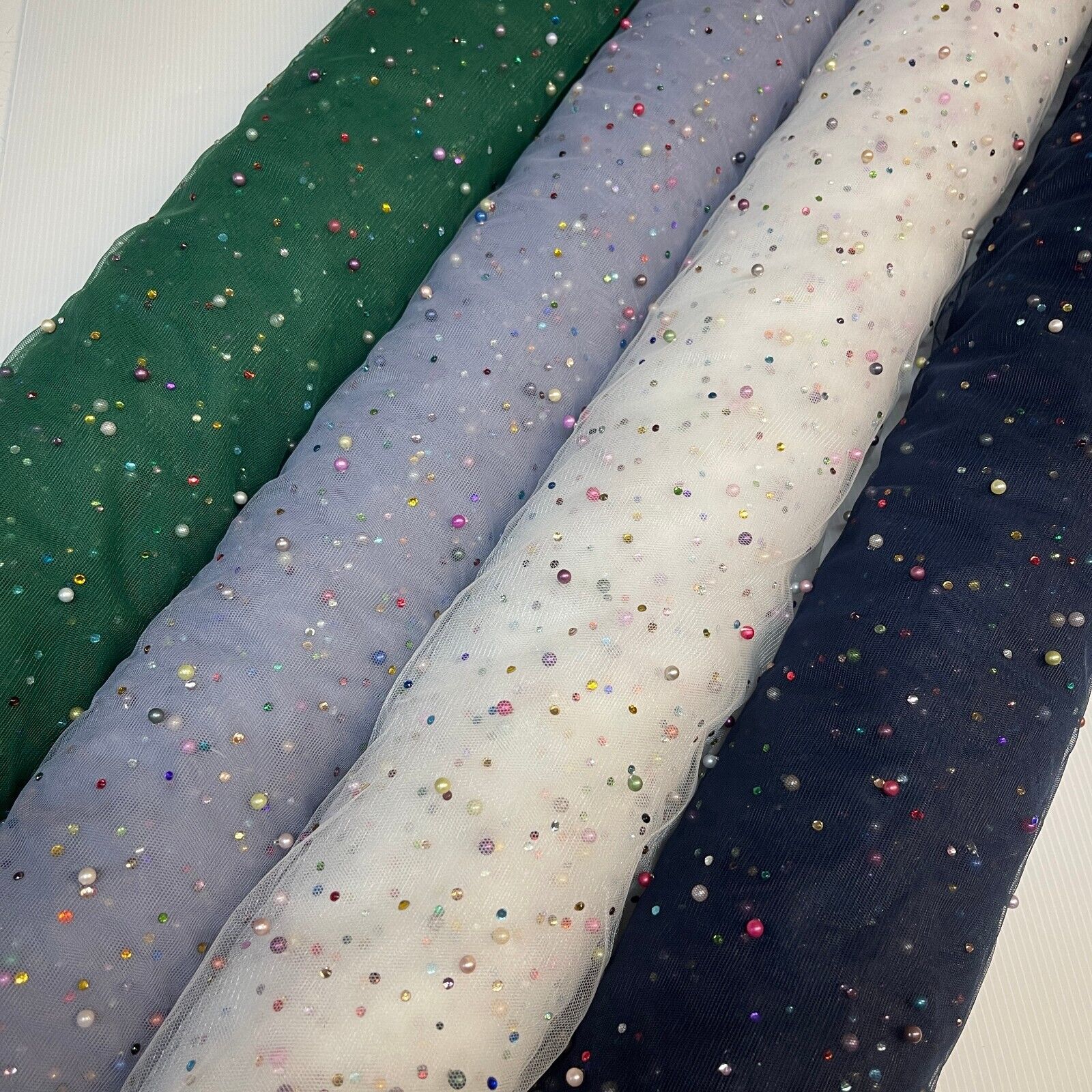 Beaded Pearl rhine stone Tulle Net Dress Wedding Décor Fabric M1825 Mtex