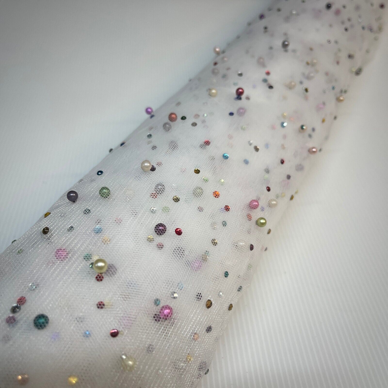 Beaded Pearl rhine stone Tulle Net Dress Wedding Décor Fabric M1825 Mtex