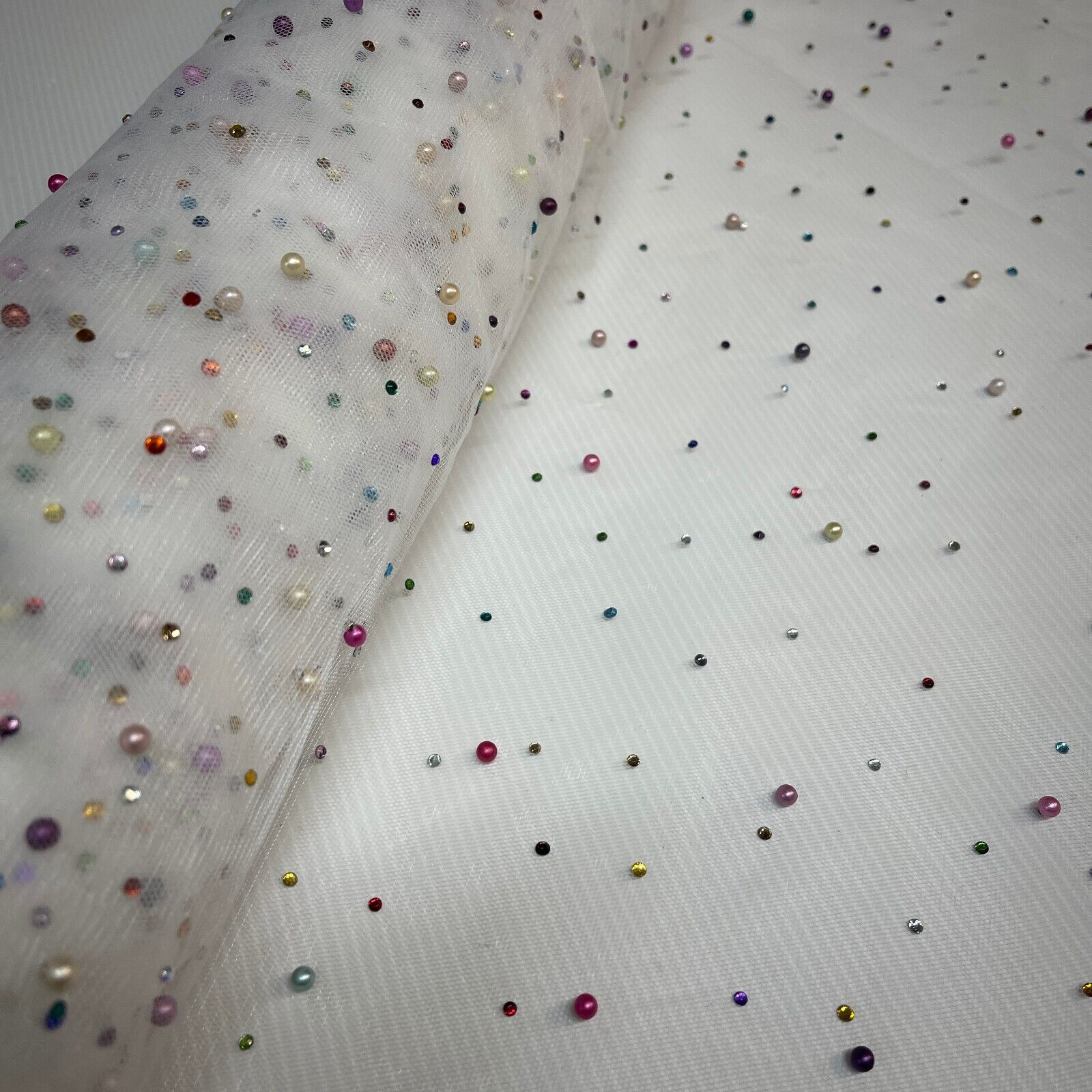 Beaded Pearl rhine stone Tulle Net Dress Wedding Décor Fabric M1825 Mtex