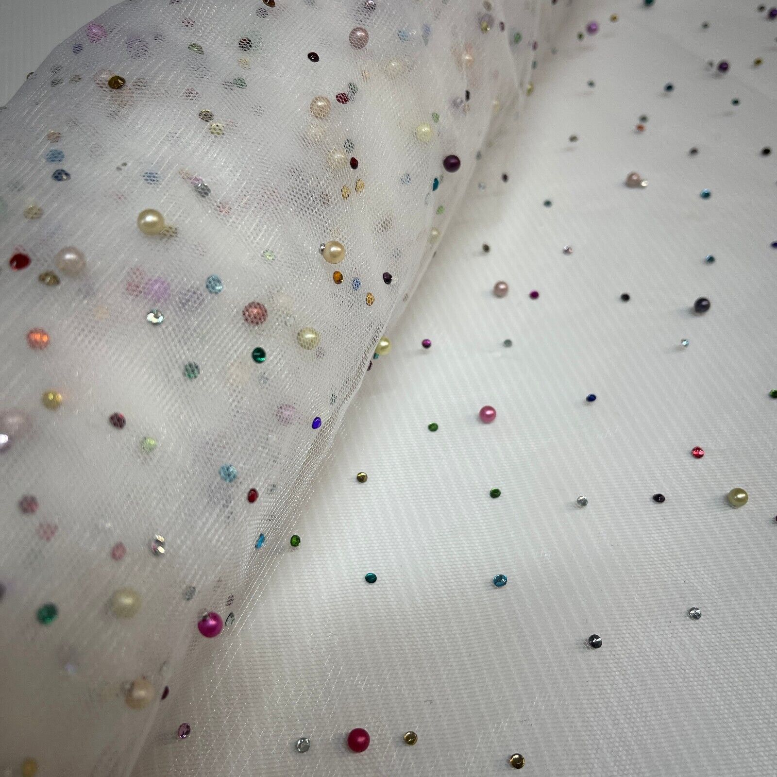 Beaded Pearl rhine stone Tulle Net Dress Wedding Décor Fabric M1825 Mtex