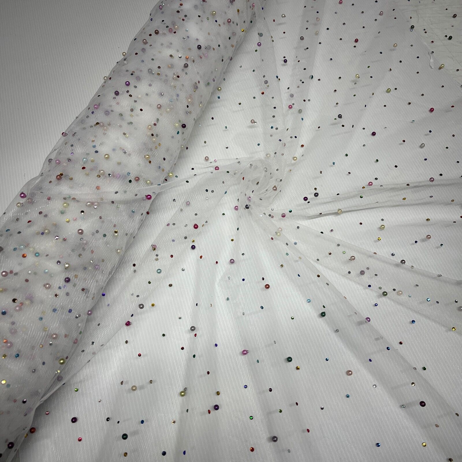 Beaded Pearl rhine stone Tulle Net Dress Wedding Décor Fabric M1825 Mtex