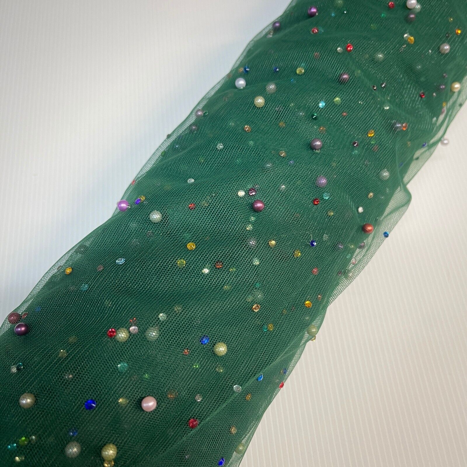 Beaded Pearl rhine stone Tulle Net Dress Wedding Décor Fabric M1825 Mtex