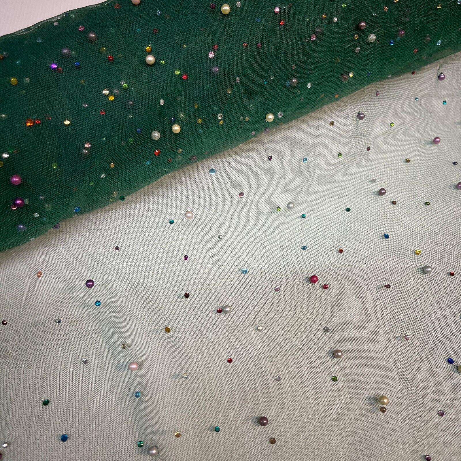 Beaded Pearl rhine stone Tulle Net Dress Wedding Décor Fabric M1825 Mtex