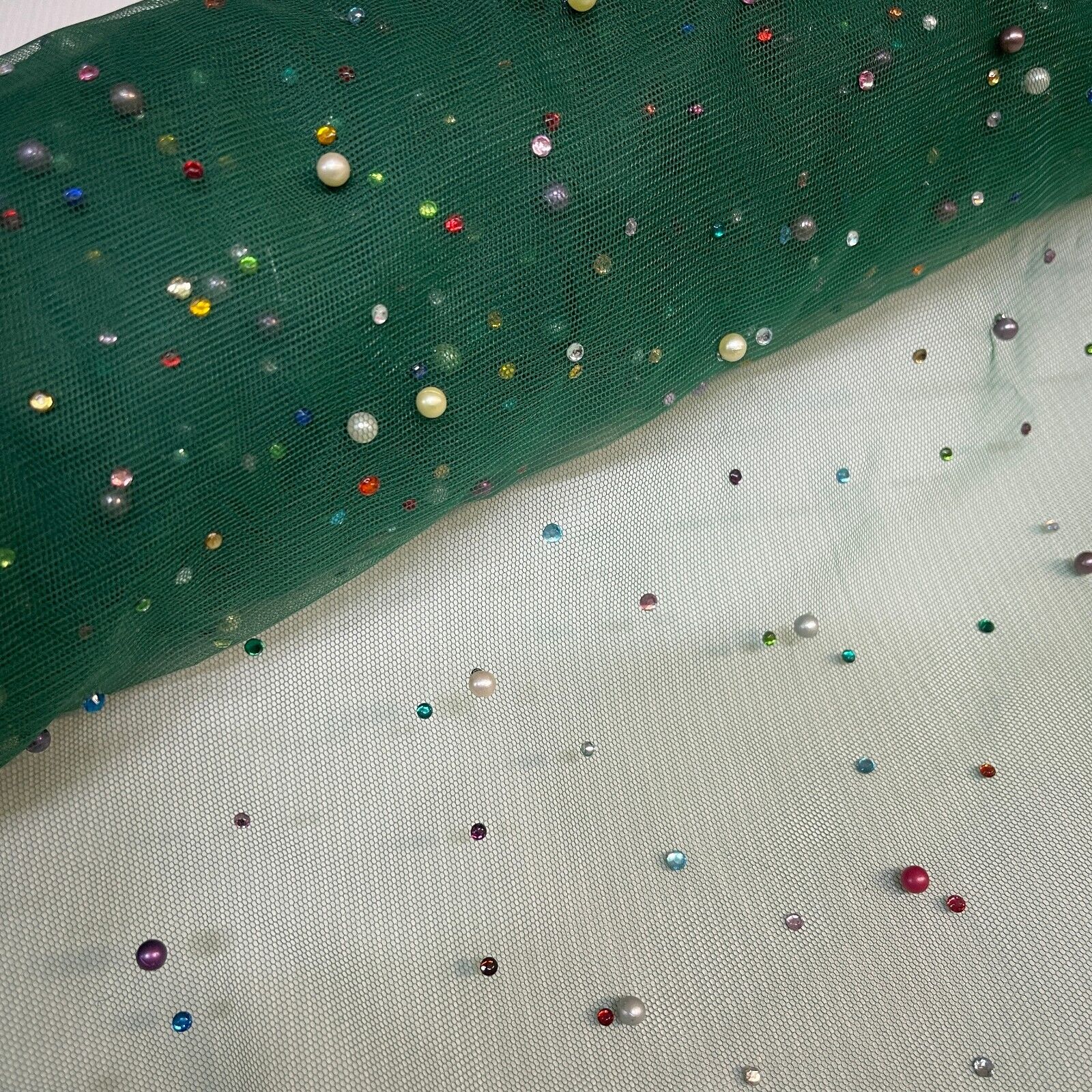 Beaded Pearl rhine stone Tulle Net Dress Wedding Décor Fabric M1825 Mtex